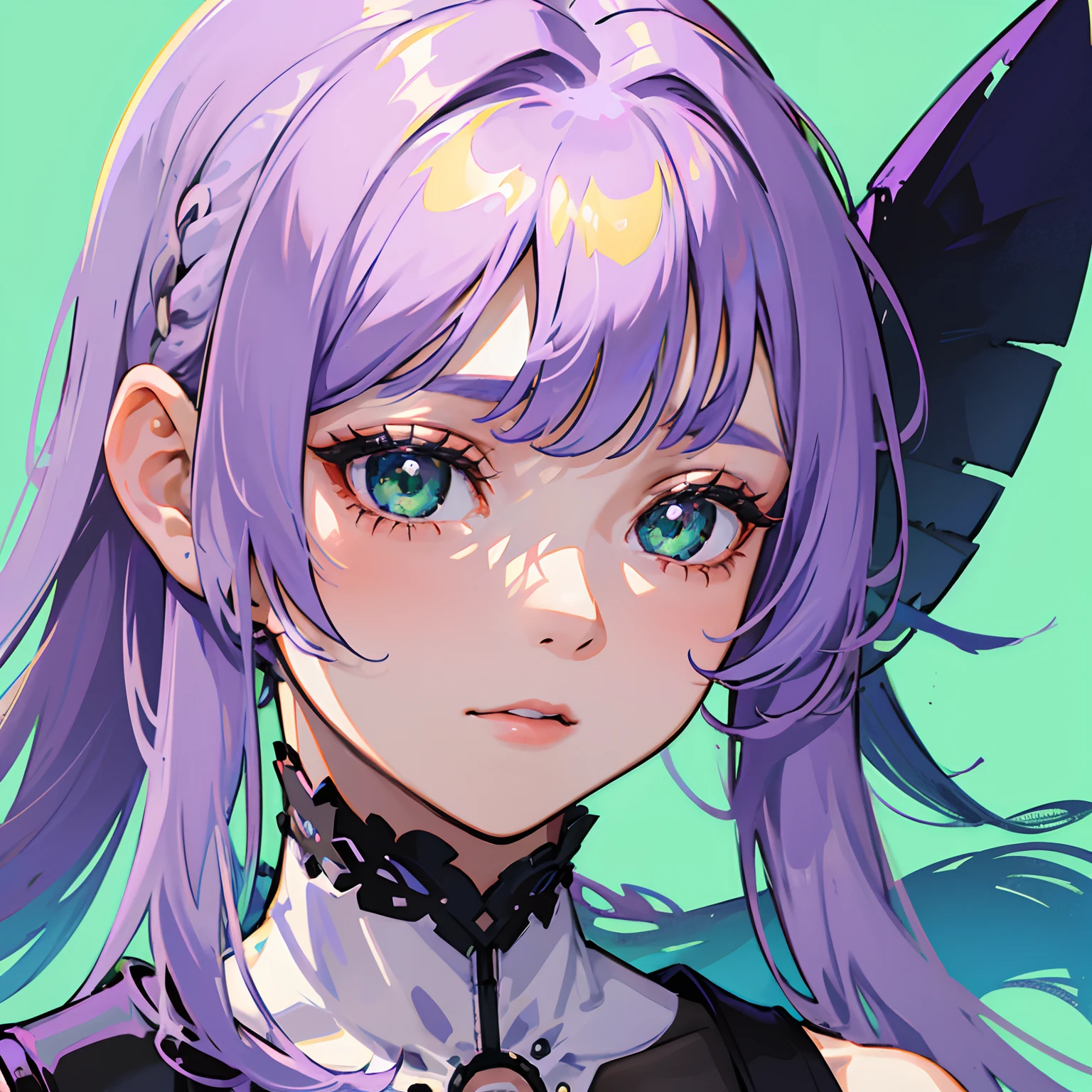 girl with,Light purple hair,Green eyes,close up of face
