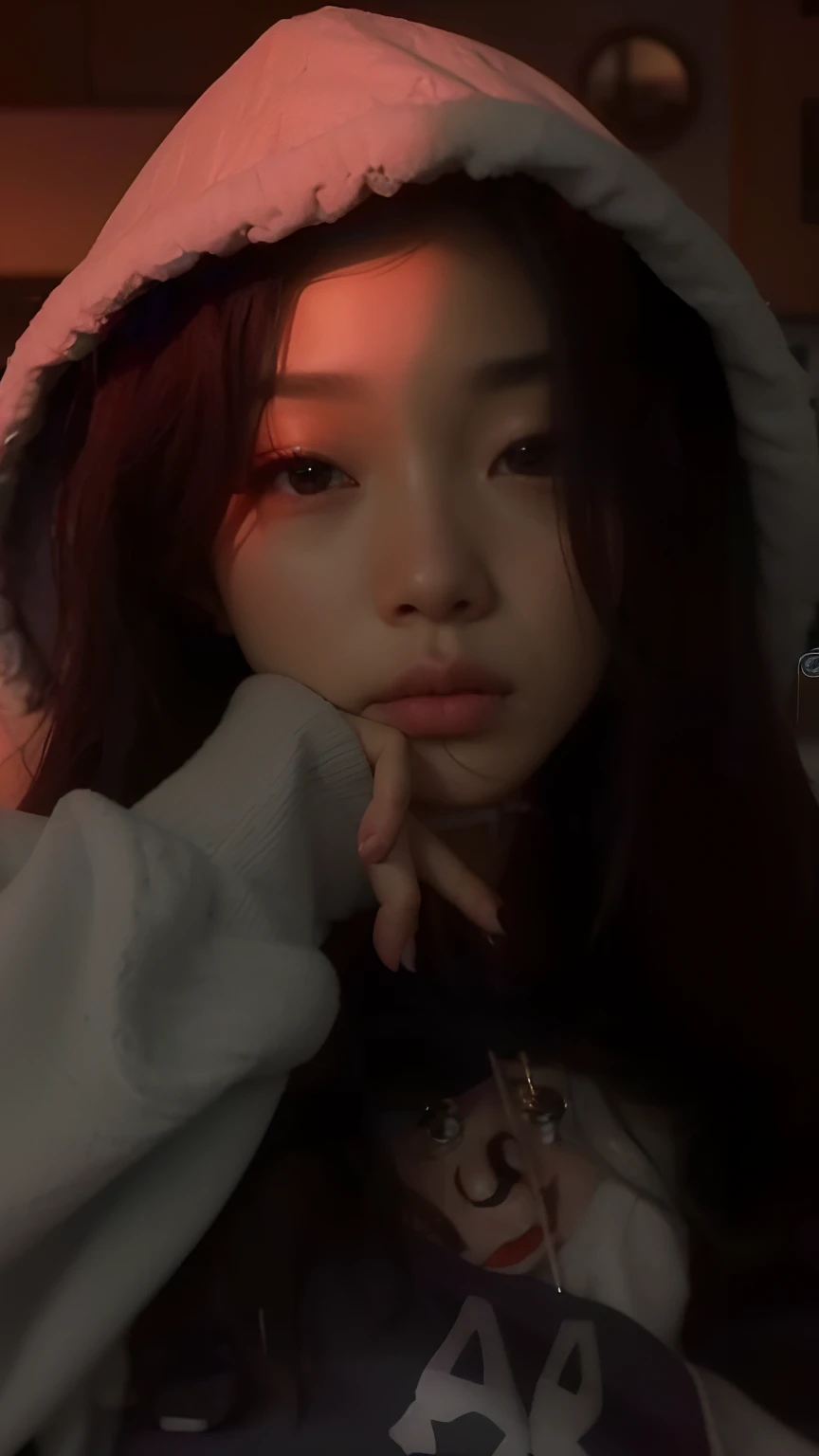 arafed woman with a hoodie on sitting in bed, blackpink jennie, jossi of blackpink, bae suzy, she has a cute face, roseanne park of blackpink, she is facing the camera, ☁🌪🌙👩🏾, jaeyeon nam, ulzzang, low quality video, ruan cute vtuber, jisoo from blackpink, wan adorable korean face