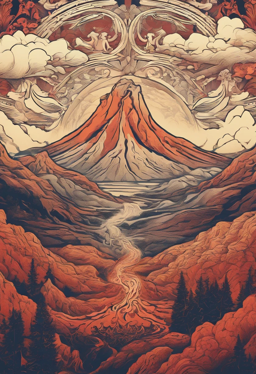 Close-up shot，Aerial view，Dramaticlight，Erupting lava，Dante Peak，volcanoes