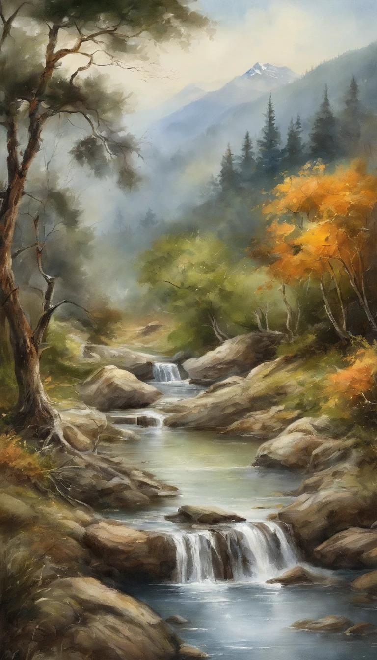 ink wash style，winter day、jungles、lakes、hole in the mountains、The tree、grassy fields、Rochas、hot onsen、hydrosphere、（illustratio：1.0）、Epic composition、Realistic lighting、high definition detail、tmasterpiece、Best quality，（非常详细的 CG 统一 8k 壁纸）