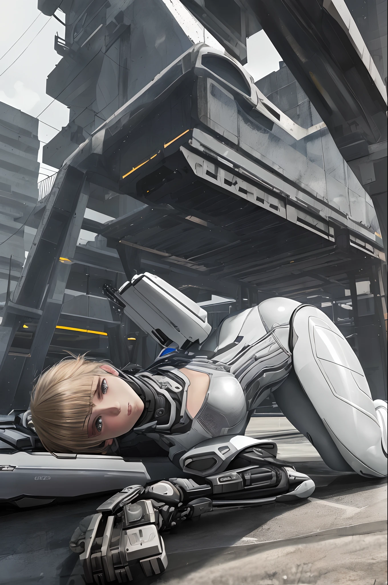 ((qualidade superior)), ((obra prima)), ((realista)), (Os detalhes), (fotorrealista:1.5), marionete, Humanoid nadera doll lying on a concrete floor, science-fiction, HDR, Rastreamento de raio, NVIDIA RTX, Os Ultra-Highres, Unreal 5, sub-surface Scatterring, PBR texturizado, Processamento, anisotropic filtering, Profundidade de campos, Maximum Sharpness and Sharpness, thirds rule、8K BRUTO、(luminescent particles:1.4)、(CG super-detalhado、Unidade 8k Wallpapers、lighting like a movie、Lente flare、foco nítido.  com lingerie, robotic parts, Cannons, armas, pistola, Arte cyberpunk、Arquitetura cyberpunk