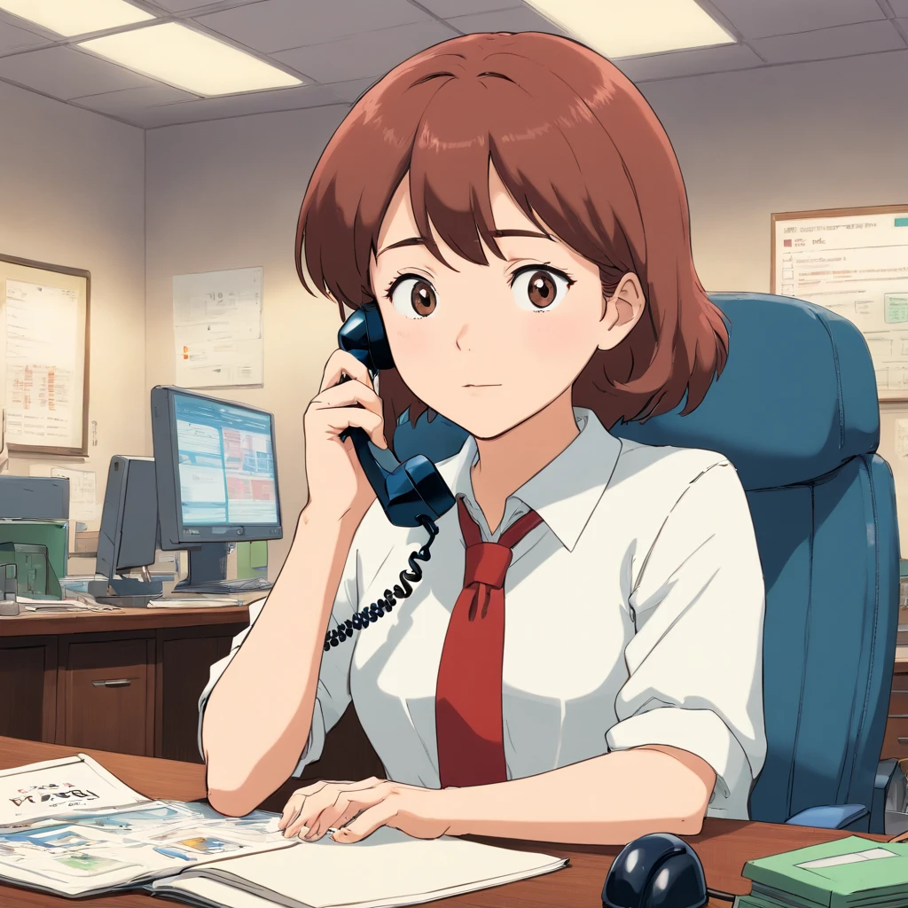 masutepiece, Best quality, cinematic Film still from, 1 female white-collar worker on the phone in the office,without background