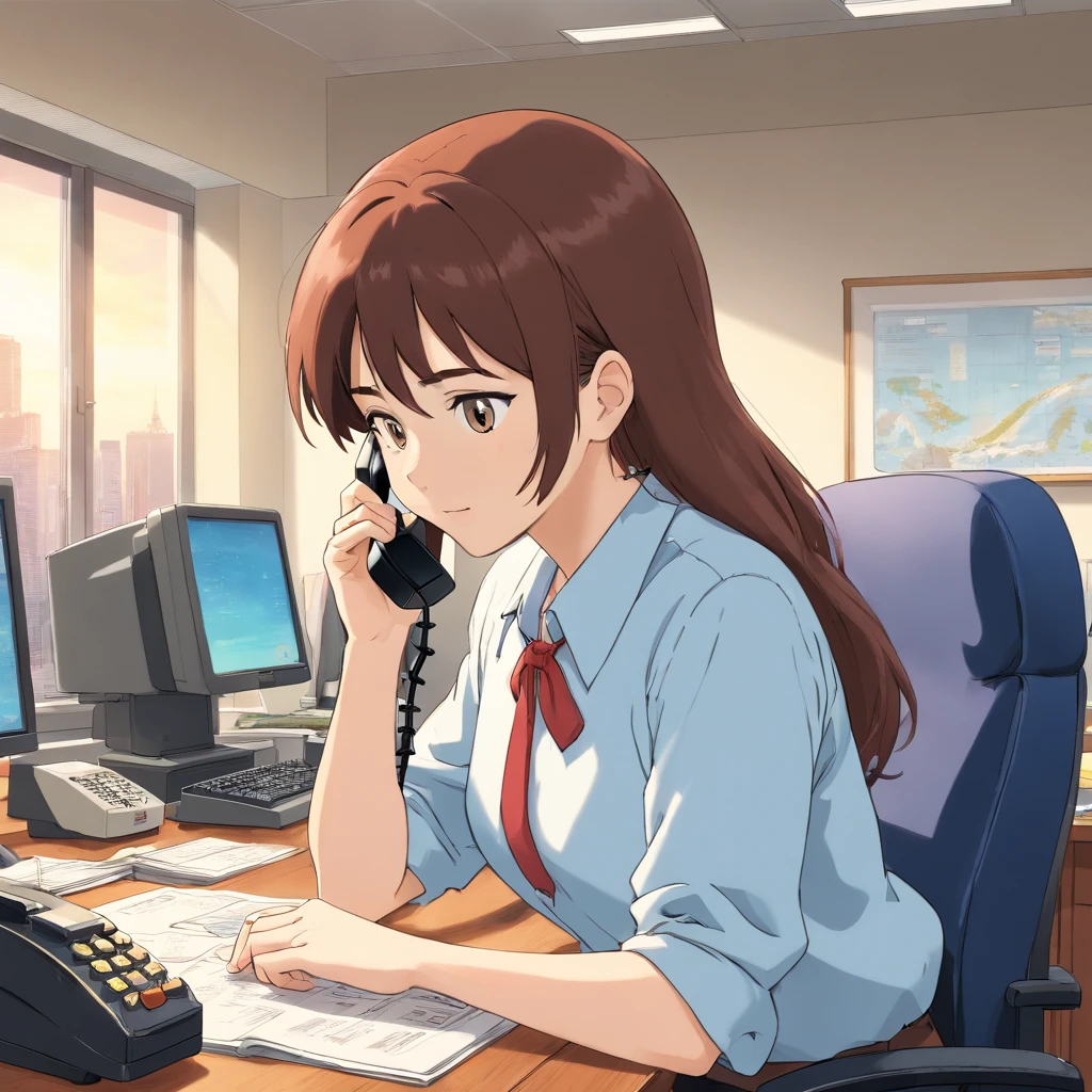 masutepiece, Best quality, cinematic Film still from, 1 female white-collar worker on the phone in the office,without background