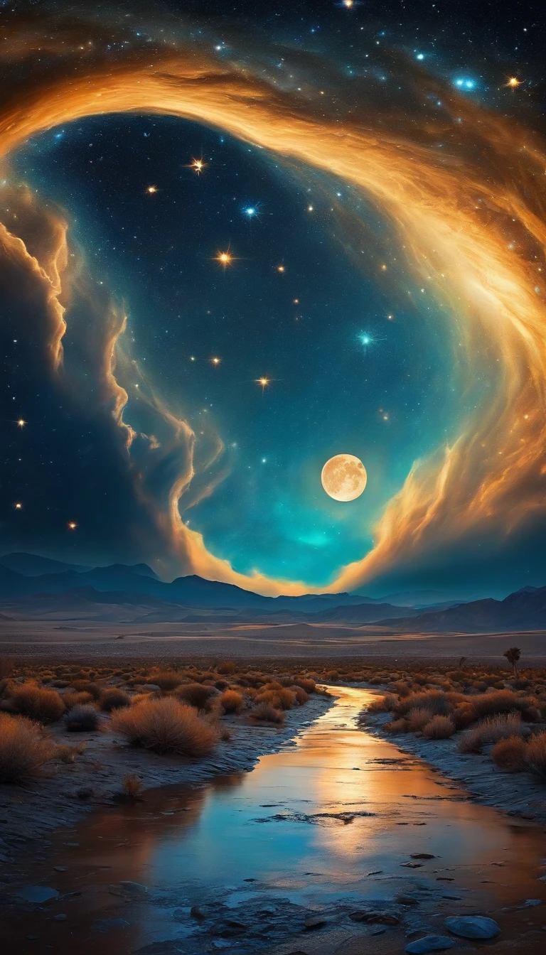 breath-taking,Van Gogh style starry sky in quaint night sky,Rolling desert,the expanse,