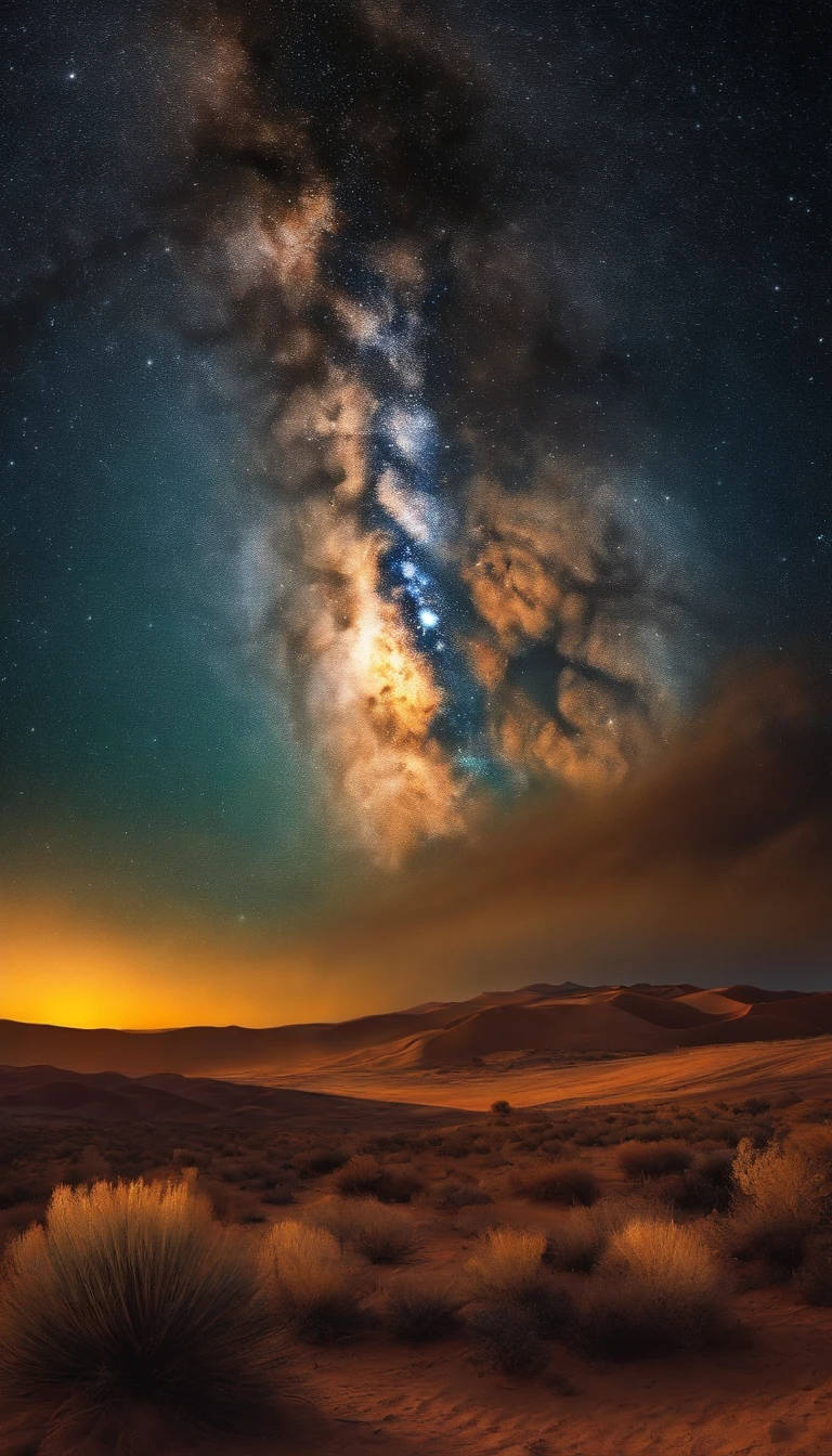 breath-taking,Van Gogh style starry sky in quaint night sky,Rolling desert,the expanse,