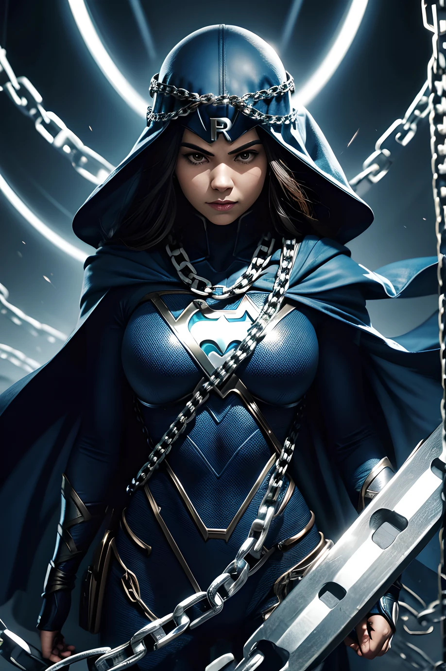 personagem forte com uma capa, Chain in the hands, super heroi, alta qualidade, 8d, ultra hd, realismo