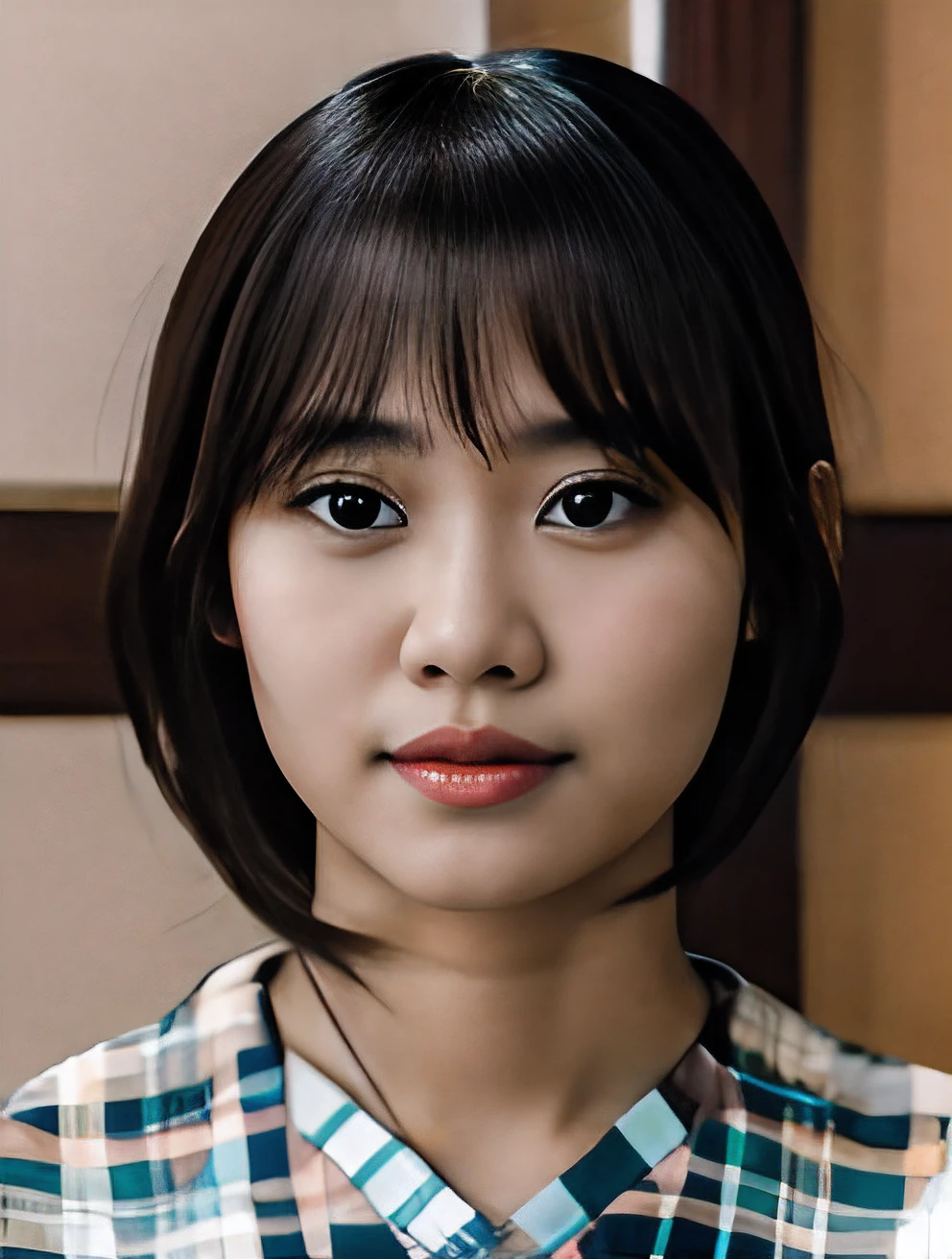 RAW photo, a portrait photo of indonesian-japanese, in casual clothes, full fave, natural skin, 8k ultra-hd, high cinematic quality, film grain, professional photograph, award-winning portrait, masterpiece, symmetrical, Nikon D850, 85mm lens, f/1.8, depth of field