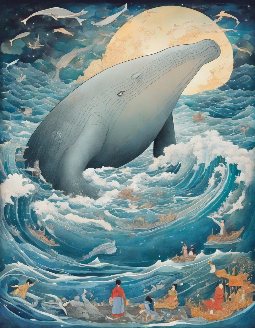 Depict a vivid scene of Jonah, Prophets of God, A moment of desperate prayer in the huge belly of a giant whale.
Jonah got wet and fell to his knees, Slippery terrain, Illuminated by the dim light coming in from the whale's mouth.
He wears tattered clothes,Facial features radiate pain and humility.Convoluted、high detal、Dramatic、(volume illumination:1.2)HDR shooting。(close-up,Super Deep Vision,ultra wide-angle,Microfocal Lens:1.2)(realist:1.4)tmasterpiece、hightquality、Beautiful photos
near: Jonas, The inner walls of the whale are rough, Moist texture, I see some kind of marine litter.
Jonah raised his hand in prayer, Tears in the eyes, Because his words are directed to God.
A giant whale figure hovers over Jonah, Showing the greatness and darkness of the Lord, In stark contrast to the smallness and weakness of the prophets.