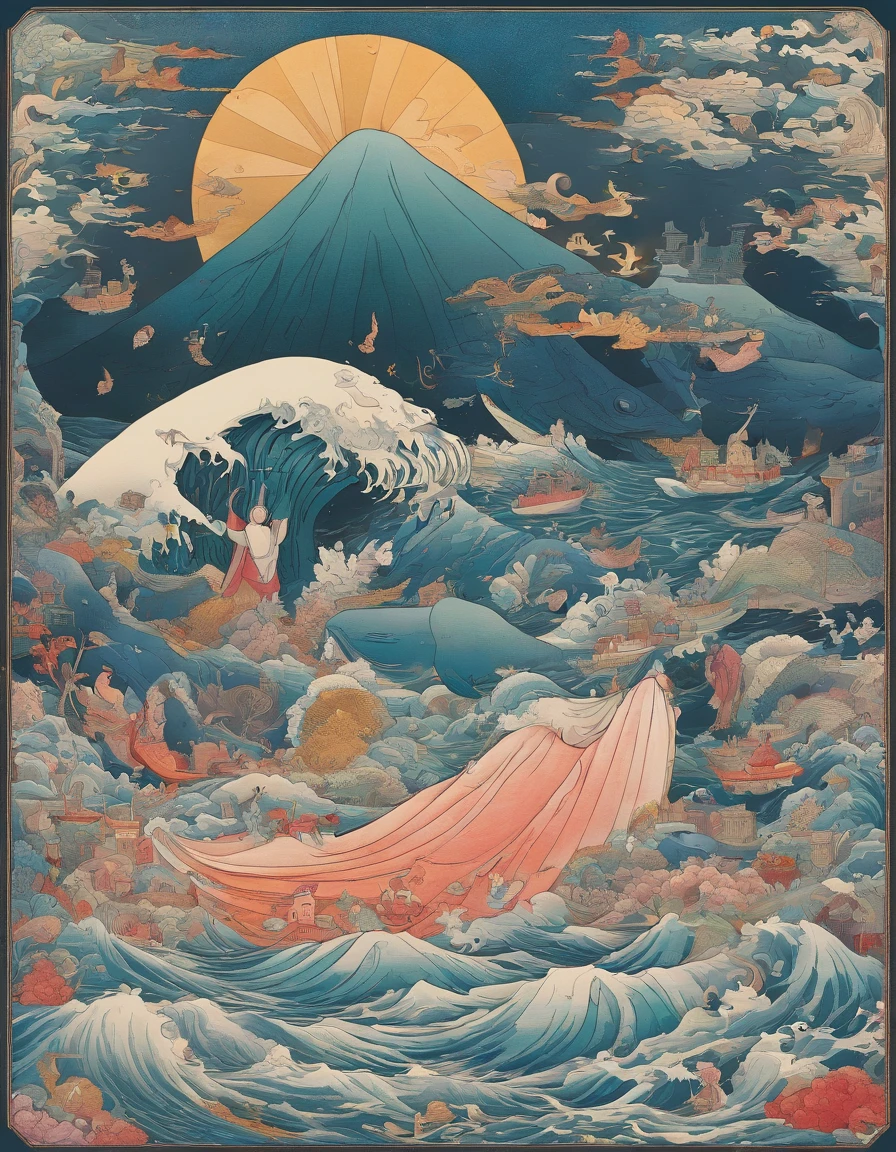 Depict a vivid scene of Jonah, Prophets of God, A moment of desperate prayer in the huge belly of a giant whale.
Jonah got wet and fell to his knees, Slippery terrain, Illuminated by the dim light coming in from the whale's mouth.
He wears tattered clothes,Facial features radiate pain and humility.Convoluted、high detal、Dramatic、(volume illumination:1.2)HDR shooting。(close-up,Super Deep Vision,ultra wide-angle,Microfocal Lens:1.2)(realist:1.4)tmasterpiece、hightquality、Beautiful photos
near: Jonas, The inner walls of the whale are rough, Moist texture, I see some kind of marine litter.
Jonah raised his hand in prayer, Tears in the eyes, Because his words are directed to God.
A giant whale figure hovers over Jonah, Showing the greatness and darkness of the Lord, In stark contrast to the smallness and weakness of the prophets.