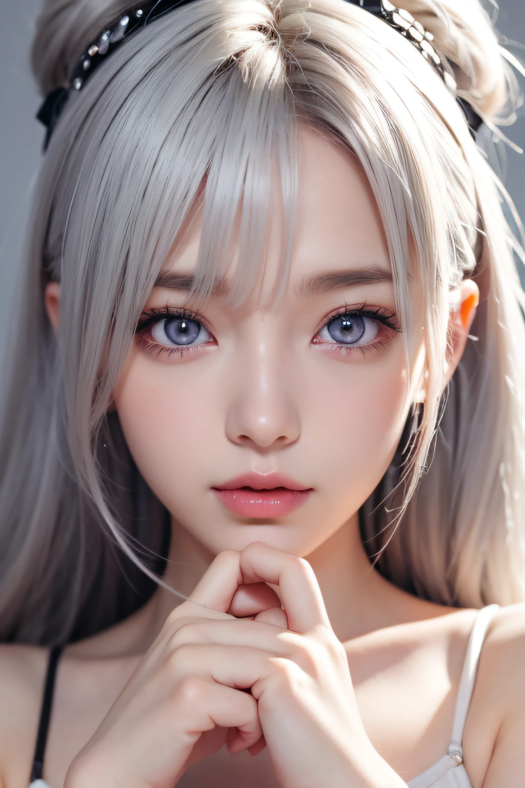 Body Portrait、an anime girl, Her eyes are big and curious, She was excited and happy to see me, Beautiful eyes, White hair, Pink eyes, good art, Good drawings, 2D Anime, 2D, Cute, 2 hands and 5 fingers on each hand, Beautiful hands, Good hands are drawn, 4K, 8K, Body Portrait、masterpiece, top-quality, hightquality, hight resolution
