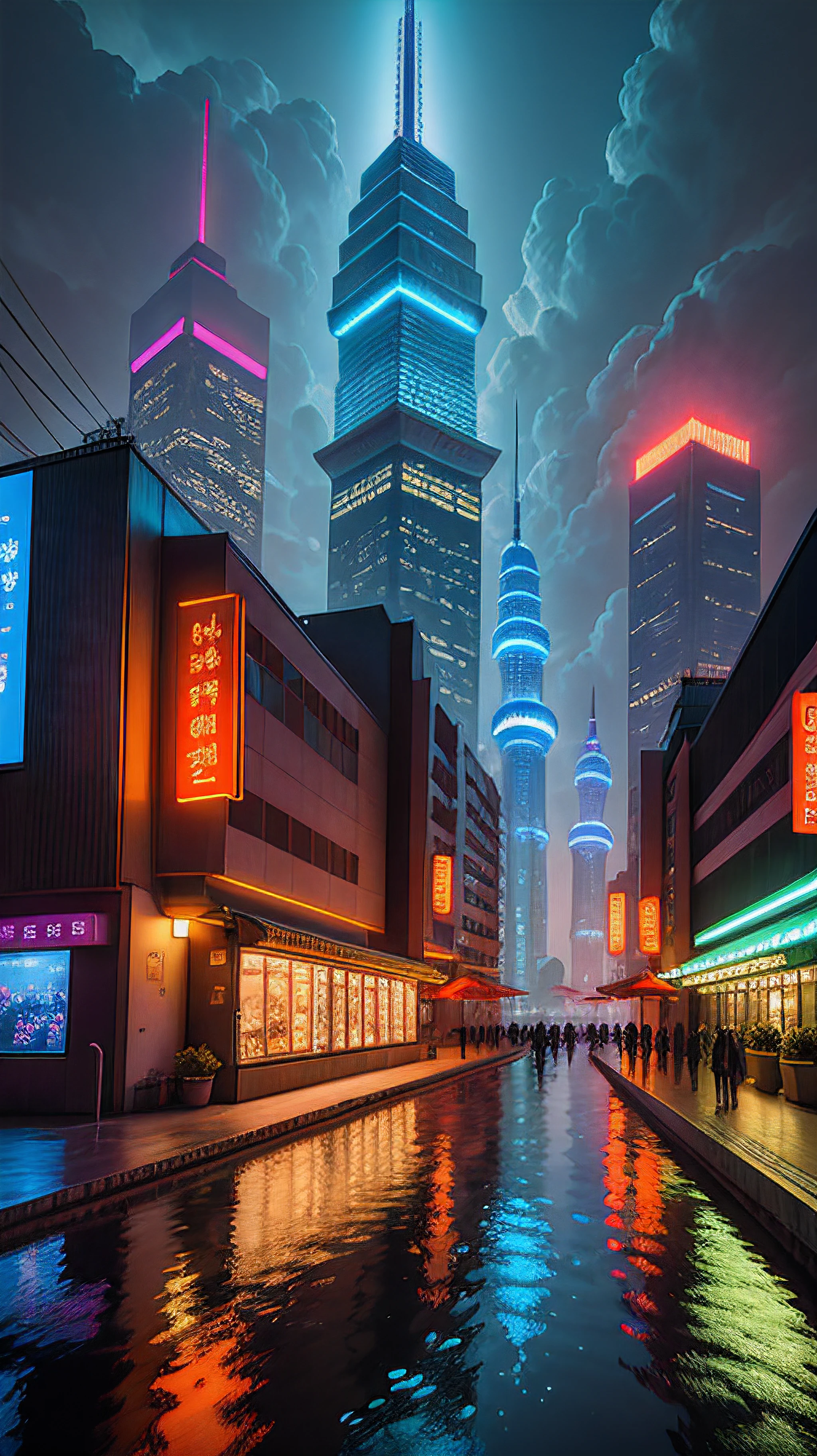 View of city skyline at night, bright lights, Shanghai city, Shanghai, Chinese New Year in Shanghai, no humans. No pedestrians. There are no passers-by. Beautiful futuristic city, neon big city in background, brightly lit buildings, interesting backdrop, vibrant city lights, hou china, neon city in background, beautiful city, dream land of Chinese people, skyline show, from china, beautiful cityscape, photo of futuristic cityscape, pexels, blue hour photography, skyline show, hou china, city at night, skyline, from china, trend, trend, chinese dream, spectacular Clouds, fantasy clouds. Partially looking to the left, around the city, Shanghai Lujiazui. Chinese Architecture, Jia Ruan, Ruan Jia. The bustling technology building is beyond imagination. Inspired by Makoto Shinkai&#39;s popular concept art and masterpieces on pixiv, vision (wide angle lens), super high resolution (fidelity: 1.4), super high quality, detail enhancement. Extremely detailed CG Unity 8k wallpapers, aesthetics, award winning photography, photorealistic, high detail, intricate, art of travel, realistic 3D animation style, landscape concept art, super high resolution (photorealistic: 1.4), aesthetics, focus, High quality, vibrant colors, stunning reflections, crystal clear water, award winning cinematography, 3D lighting and beautiful cinematic lighting. Rich in detail.