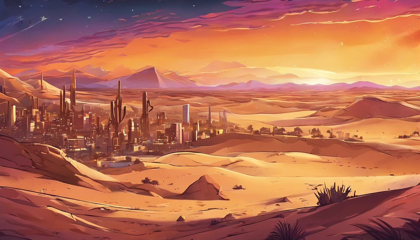 Yellow sand in the sky,The backdrop is night,The sky is full of stars,A Esfinge,digital landscape art, Detailed Scenery - Landscape Art, environment design illustration, scenery art detailed, Desert oasis landscape, Conceito-Arte, Arte digital altamente detalhada em 4k, Pintura digital 4K, Pintura digital 4k, stunning digital illustration, fundo do deserto, arte conceitual de pintura digital, pintura digital detalhada