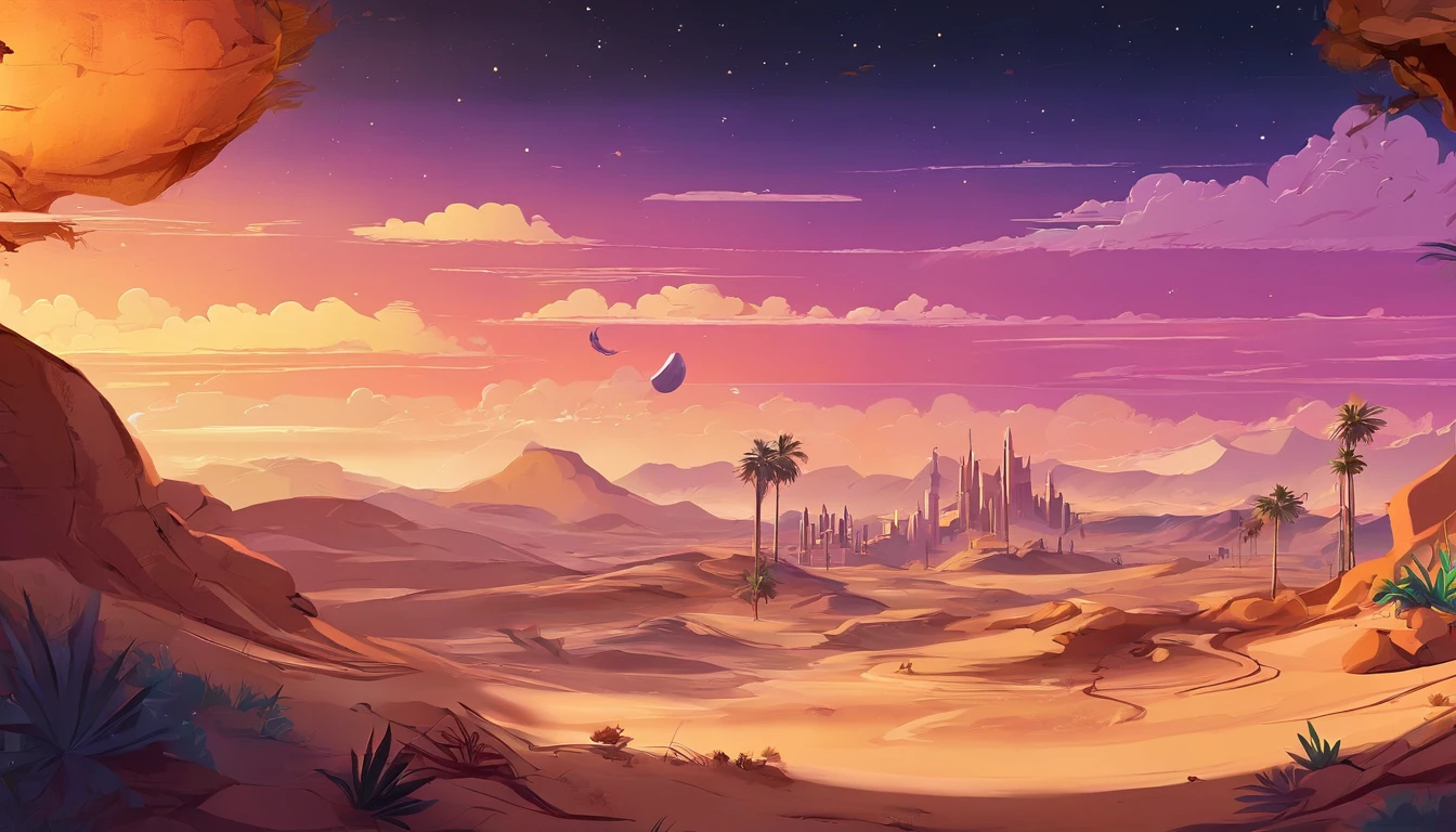 Yellow sand in the sky,The backdrop is night,The sky is full of stars,A Esfinge,digital landscape art, Detailed Scenery - Landscape Art, environment design illustration, scenery art detailed, Desert oasis landscape, Conceito-Arte, Arte digital altamente detalhada em 4k, Pintura digital 4K, Pintura digital 4k, stunning digital illustration, fundo do deserto, arte conceitual de pintura digital, pintura digital detalhada