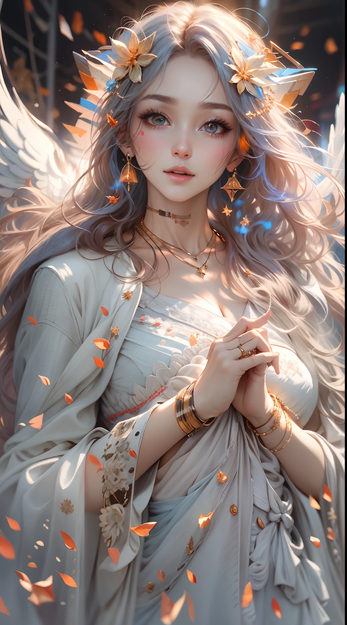masterpiece, top quality, 8K, real person, realistic, very dense CG, shiny skin, fully focused, heaven, divine glory, radiant, angel, blessing, happiness,