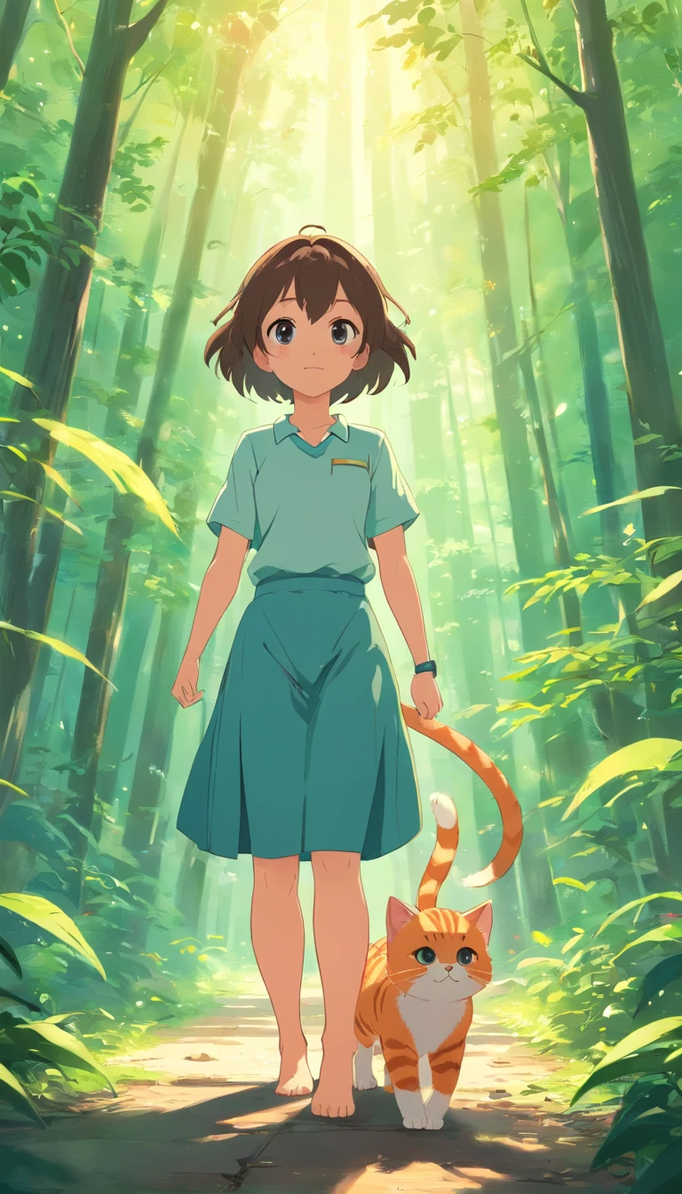 **[cutecore, Tiny cores, The heart of nature] cute little cat, ln the forest, Playing with the, Looks fun, Pixar style eyes