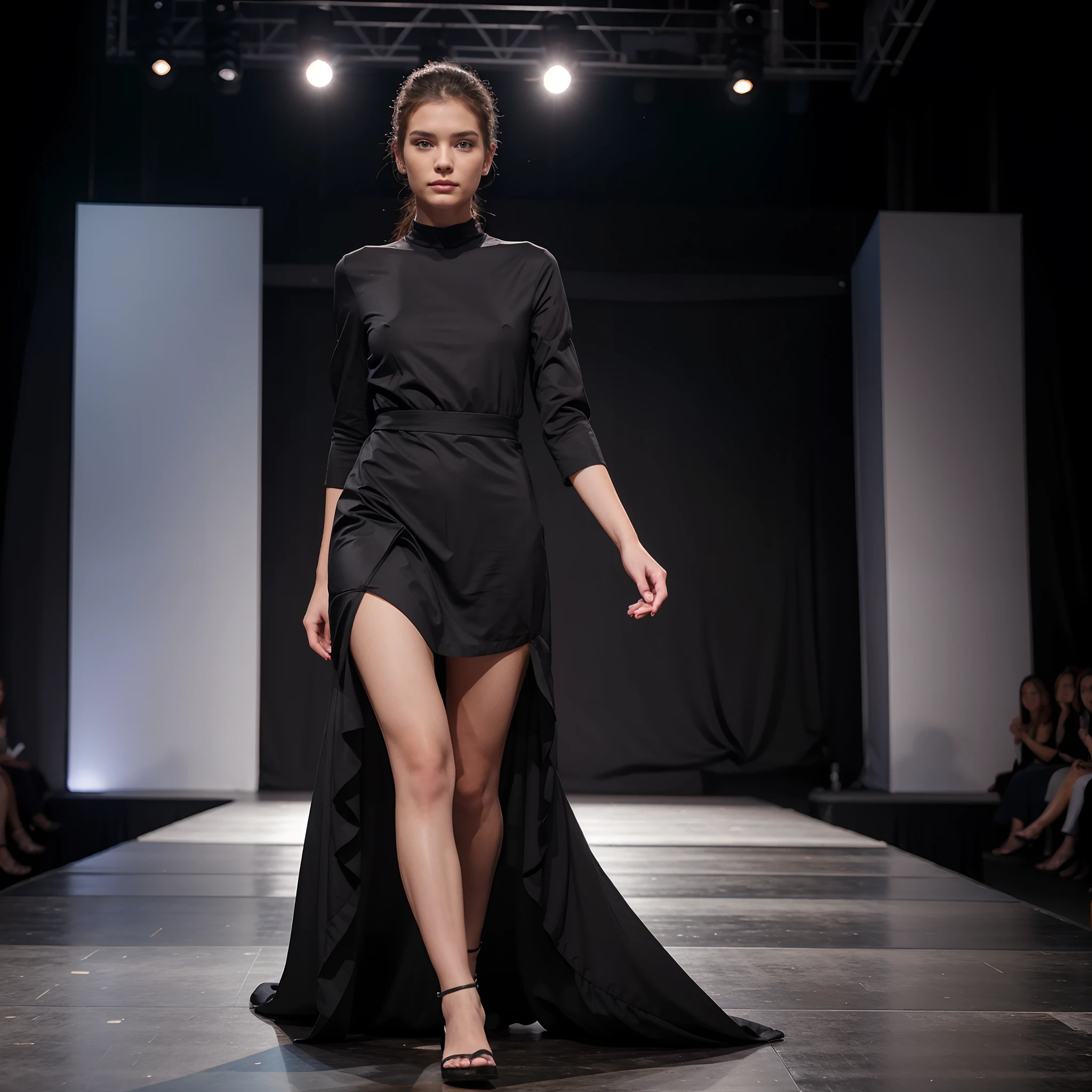 Model wearing full dresss, rampwalk ,catwalk on the stage , fashion show , 8k, canon latest hight resolution camera