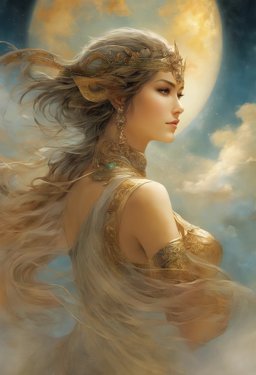 ((melhor qualidade)), ((obra-prima)), (detalhado), ((nua)), succubus sedutora, ethereal beauty, empoleirada em uma nuvem, (Fantasy Illustration: 1.3), olhar encantador, pose cativante, asas delicadas, charme sobrenatural, mystical sky, (Luis Royo:1.2), (Yoshitaka Amano:1.1), noite de luar, cores suaves, (paisagem de nuvens detalhada:1.3), (alta resolução:1.2)
