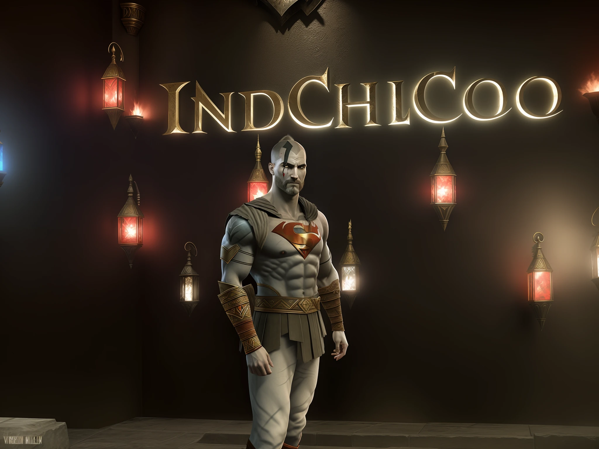 God of war style remake, warrior medevial , Zeus, Batman, super man, realistic,