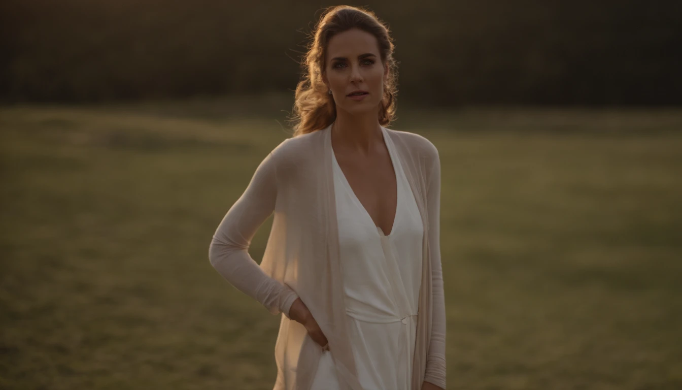 Foto de una mujer estadounidense madura,Un MILF,Cara hermosa,cabello rubio rizado,sin sujetador,visible nipple, Arrugas, viejo, collar, Sala de papel abarrotada, Primer plano, Colores neutros, Barren land,Pecho enorme,senos redondos,Gran escote,Ropa transparente,Sujetador deportivo Cardigan transparente,Topless en la sala