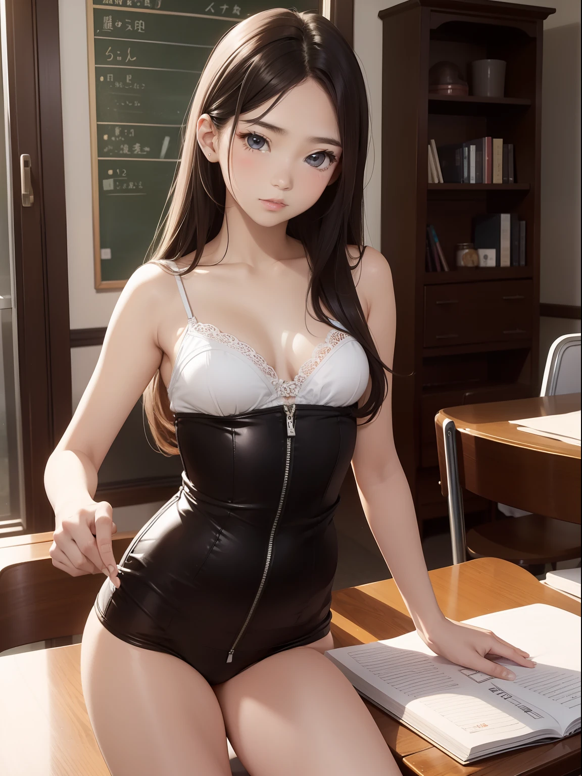 Beautuful Women、sixteen years old 、Half body shot、perspiring、Weight measurement、school