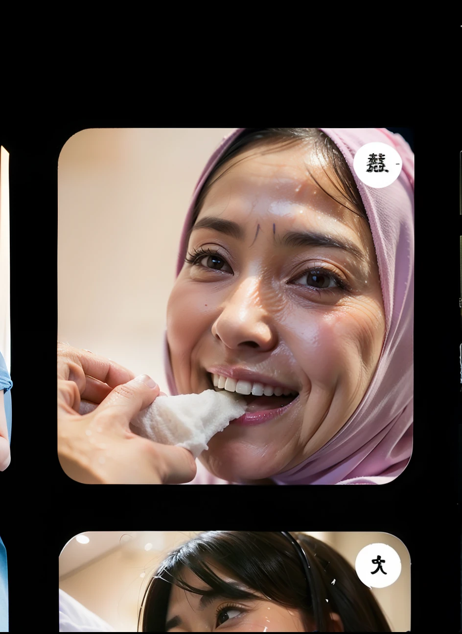 2 malay girl in hijab baking cake,wear pastel green bikini, laughing, happy, messy kitchen, flour in face and body, wet flour in body, detailed skin texture, soft lighting, smudge flour in body and face, pastel color theme, high quality, movie shot framing, ultra detail, 8k,