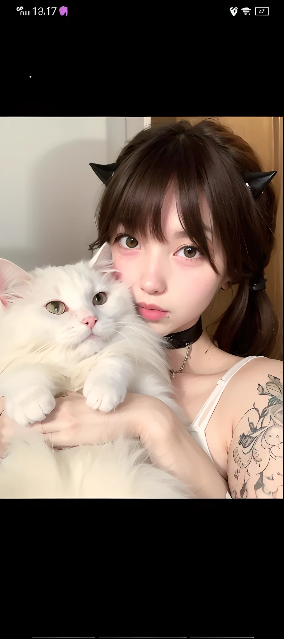 There was a woman holding a cat with a cat's head on her arm, very beautiful cute catgirl, ulzzangs, White ( cat ) Girl, Attractive cat girl, beautiful young catgirl, cat - like scarlet eyes, White Cat Girl, beautiful anime catgirl, sakimichan, anime cat, Very beautiful anime cat girl, lalisa manobal