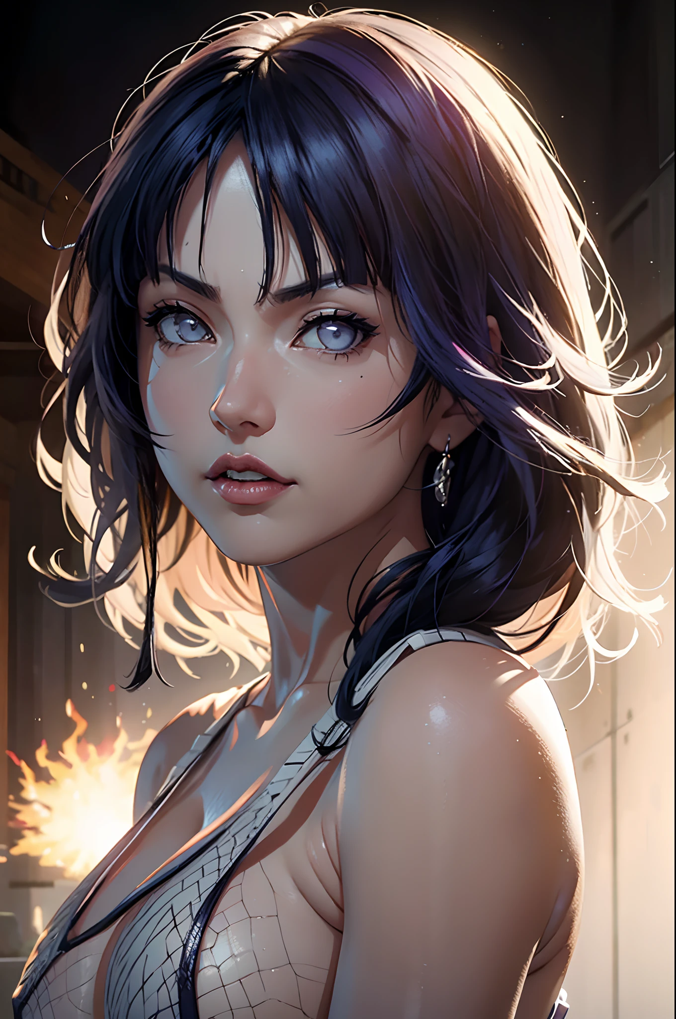 Hinata Hyuga, extremamente linda, sexy, olhar penetrante, sedutor, cabelo azul escuro, 8k, anime realista, qualidade maxima