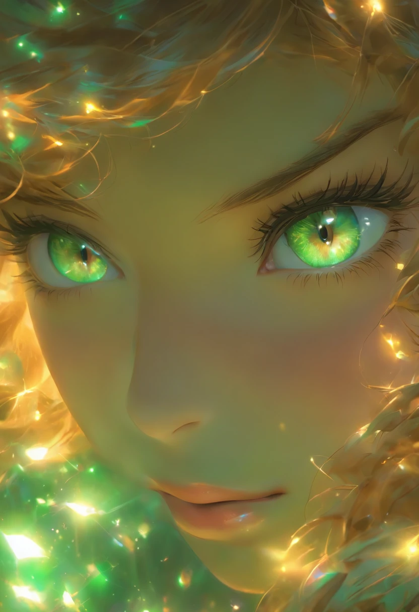 "Describe a girl with a delicate face and African features. His green eyes are the highlight, being well detailed and expressive. The irises have vibrant shades of light brown, with a golden ring around the pupil. The eyelashes are long and curved, further enhancing the charming look. Her eyebrows are precisely defined, with well-groomed and arched hair, highlighting the facial expression. The makeup is soft, enhancing the girl's natural beauty. Her skin is flawless, with a smooth and luminous texture. The lips are delicate and proportional, with a soft and natural color. The image should be captured in high definition, providing a faithful representation of the girl in realistic photographic style." "type": "photograph", "art_styles": "realistic", "art_inspirations": "portrait photography, fashion photography", "camera": "Canon EOS R5", "shot": "close-up", "render_related_information": "The image must be captured with extreme precision and detail. Use soft, diffuse lighting to highlight the subtle details of the girl's face. Capture the texture of the hair, highlighting the reflections in the dark and curly strands. Pay attention to the smallest details, such as the curvature of the eyelashes, the sparkle in the eyes and the softness of the lips. The focus should be on the eyes, conveying all the expressiveness and depth of the girl's gaze. The image should convey a sense of realism and authenticity, accurately portraying its unique and charming features