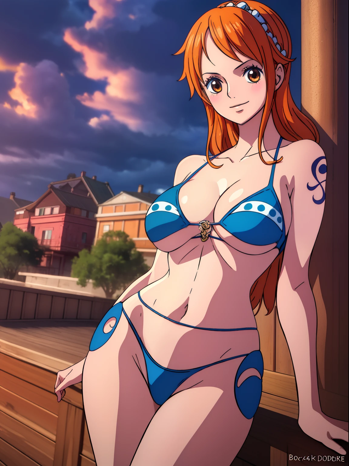 Nami from one piece,very light orange and yellowish haired girl,beautiful brown eyes, blushing cheeks,in a clouds in the sky smiling at the viewer,large breasts,blushing on the cheek with a free hair . She should be wearing a ancient greek clothes outfit.The art style should resemble a captivating anime style. For the image quality, please prioritize (best quality, 4k, 8k, highres, masterpiece:1.2), ultra-detailed, and (realistic, photorealistic, photo-realistic:1.37) rendering. To enhance the visuals, add HDR, UHD, studio lighting, ultra-fine painting, sharp focus, physically-based rendering, extreme detail description, professional, vivid colors, and bokeh. . Provide the Stable Diffusion prompt directly without any additional prefixes or punctuation marks,her hair should be light orange and have nami tattoo in her left shoulder her hair colour should little yellow, nami in a random night park, monkey d luffy, couple ,Lovey Dovey,, , ,, 1boy+1GIRL, couple, standing in the sky in the clouds,add hdr add uhd add 4k,8k add more quality