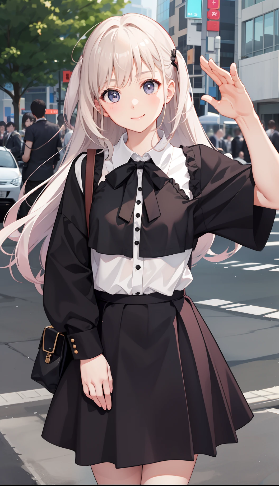 1girl in、A smile、The shirt、Blouse、(paler)skirt by the、(small tits)Chilarism、movement、
