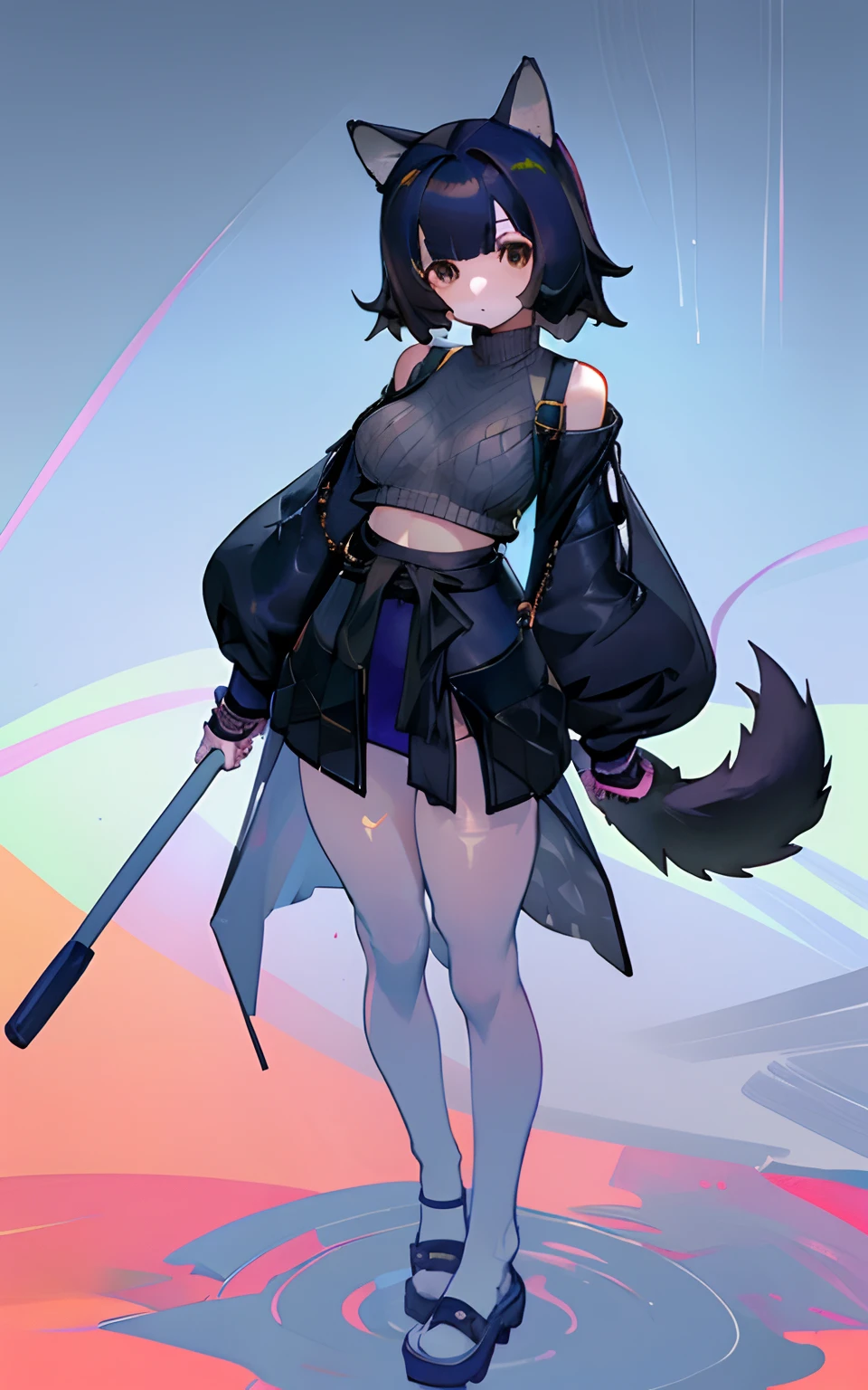 Dog ears, cropped shoulders,White knee-length stockings，Superskirt，perfect body figure，Sweaters，see-through raincoat，medium boob