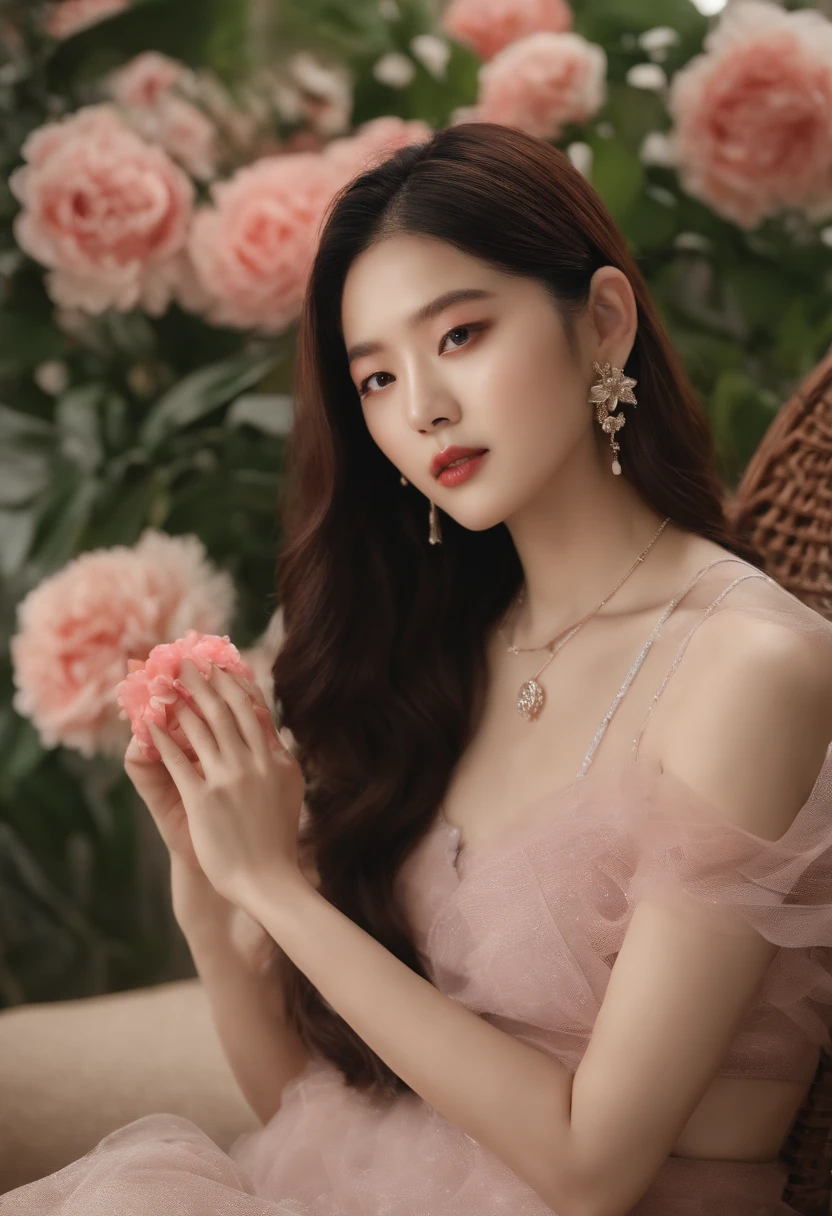 There's a woman in a bra top holding a flower, Jennie Blackpink, com flores, Jinyoung Canela, Heonhwa Choe, Jaeyeon Nam, gemma chen, Mulher sul-coreana bonita, Bae Suzy, Parque Roseanne do Blackpink, TaeJune Kim, linda mulher coreana jovem, Gongbi, jossi do blackpink, Wenfei Ye, mulher coreana jovem bonita