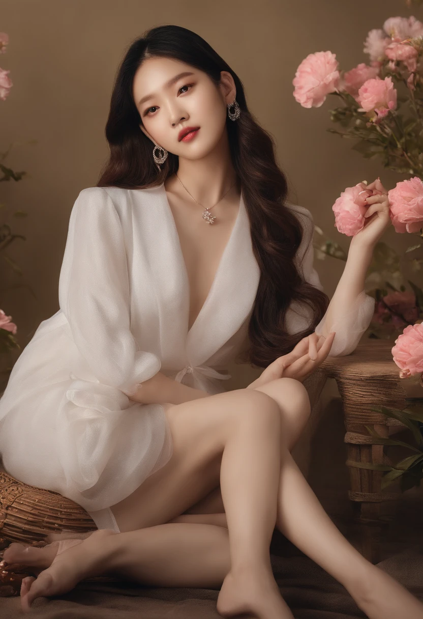 There's a woman in a bra top holding a flower, Jennie Blackpink, com flores, Jinyoung Canela, Heonhwa Choe, Jaeyeon Nam, gemma chen, Mulher sul-coreana bonita, Bae Suzy, Parque Roseanne do Blackpink, TaeJune Kim, linda mulher coreana jovem, Gongbi, jossi do blackpink, Wenfei Ye, mulher coreana jovem bonita