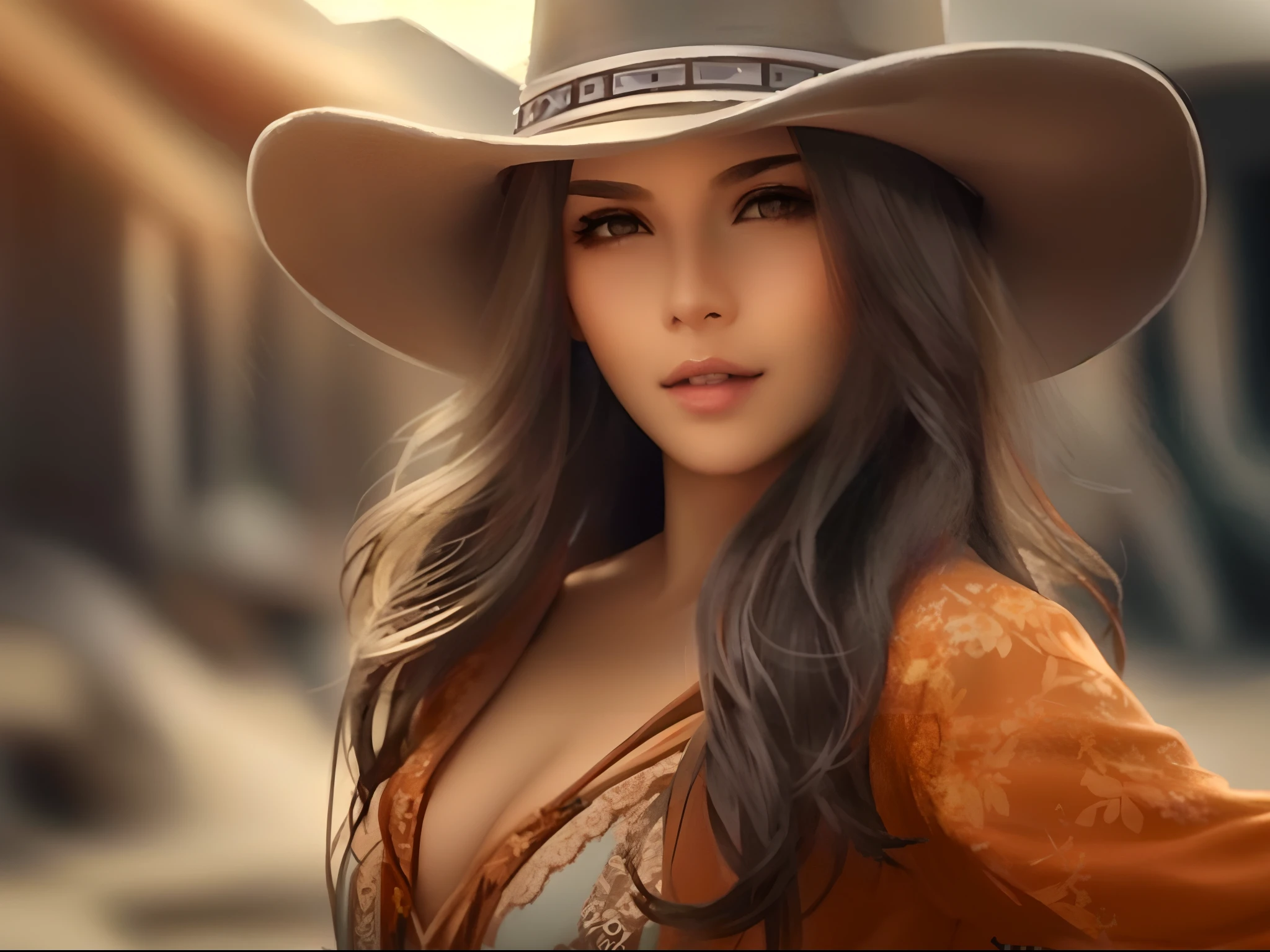 Arafed woman in a cowboy outfit and hat posing for a photo, vaqueira, Cowgirl ocidental, Female cowgirl, mulher linda, vaca-, karol bak uhd, meninante, mulher atraente, mulher muito bonita, mulher deslumbrante, Velho Oeste, Beautiful woman, linda mulher bonita, mulher bonito, wearing cowboy hat, estilo cowboy, foto de uma mulher bonita