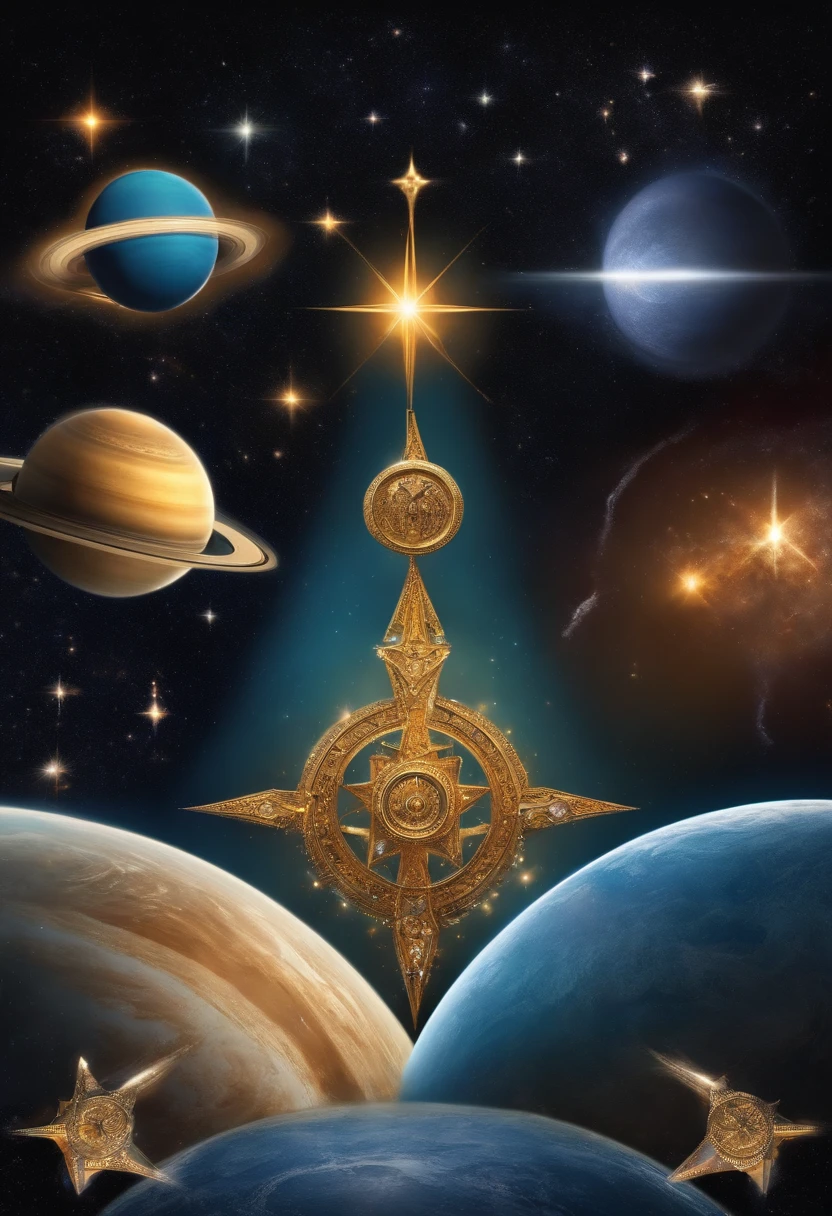 All religious symbols in space, meteors and Saturn