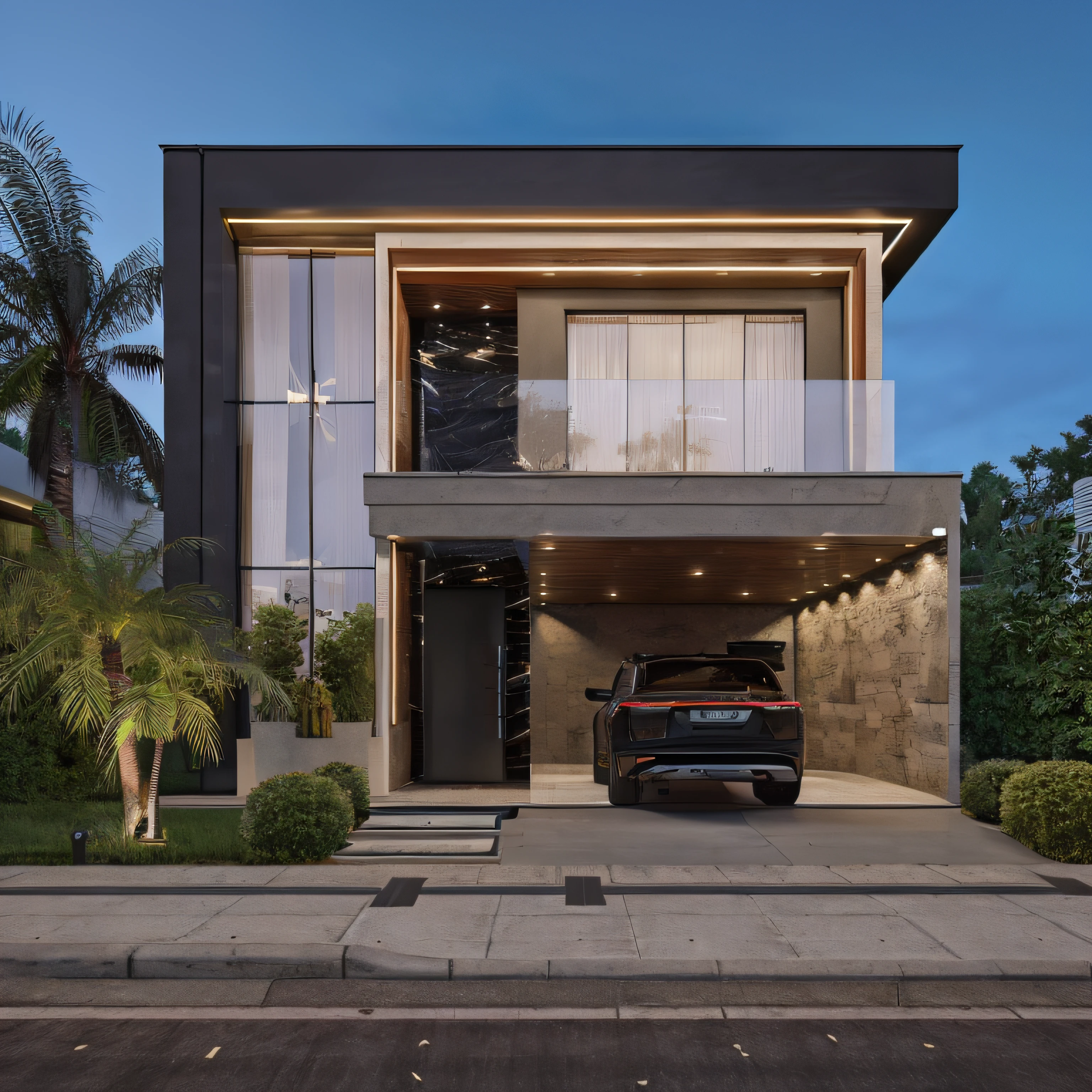 a view of a car parked in front of a modern house, concept house, exterior design, architectural visualization, modern house, contemporary house, architectural rendering, wide angle exterior 2022, precise architectural rendering, realistic architecture, overall architectural design, large modern residence, architectural render, modern style, urban house, architectural 3 d render, inter dimensional villa, professional render