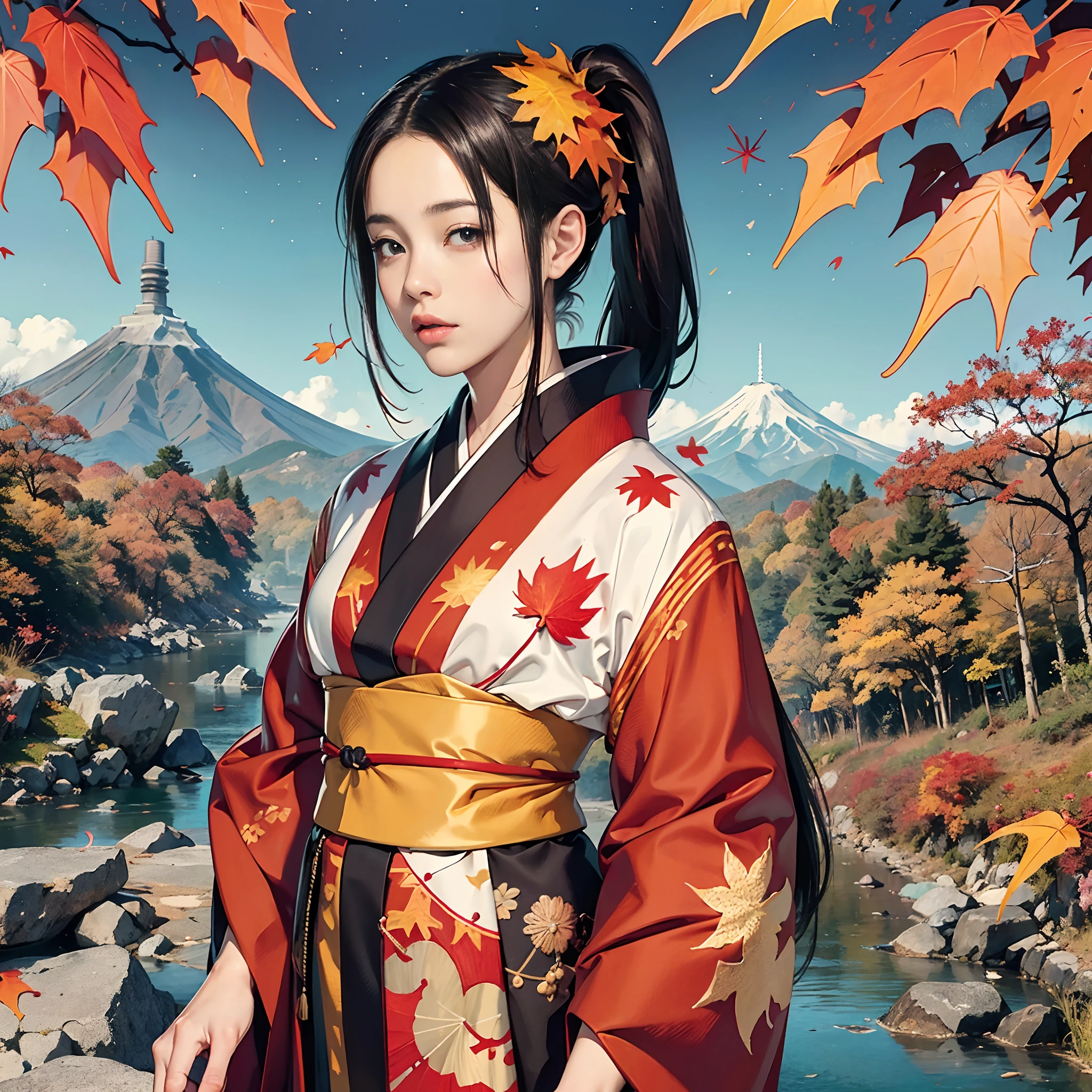 (ロココ調:1.5)Background of details(the morning sun(mountainscape))(Kyoto in Japan(Colored leaves:1.5)),BREAK ,elaborate costume(Luxury kimono(Colorful kimono(detailed embroidery()))),BREAK,1 Beautiful and classy adult woman(Japanese actressl:1.2)(glossy dark hair(poneyTail:1.2))(Arms outstretched),BREAK,Wallpapers 16K,Blur the background,(masutepiece:1.5), (Best Quality:1.5),(Portrait photos:1.5),(full body Esbian:1.5)