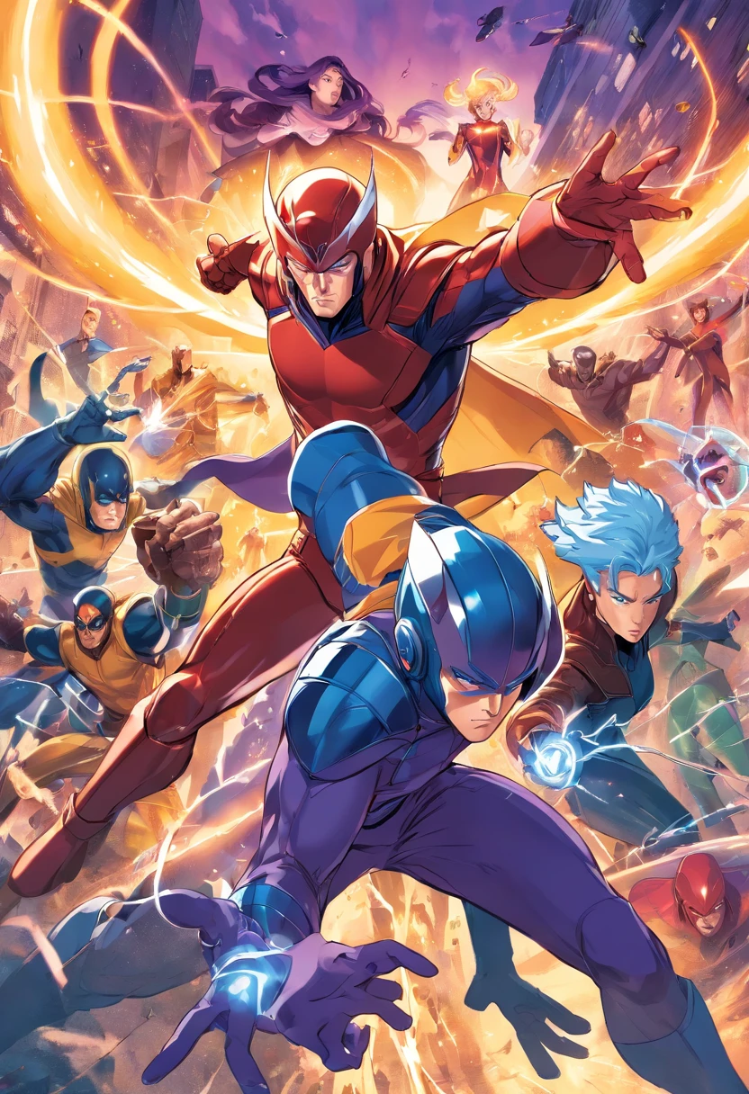 Magneto fighting the X-Men and Fantastic 4