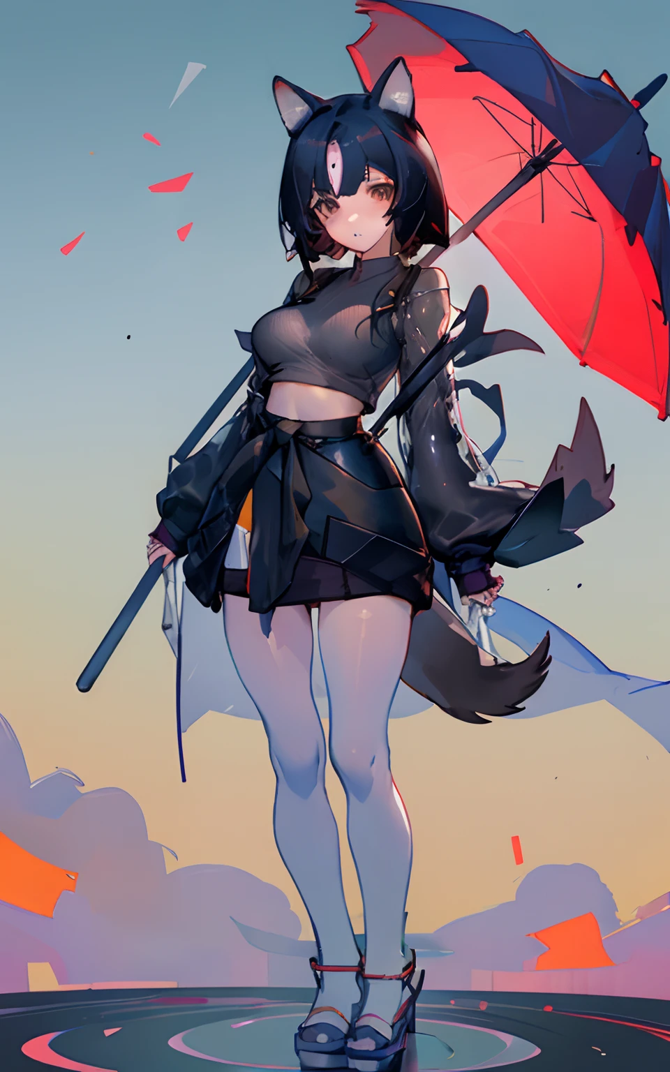 Dog ears, cropped shoulders,White knee-length stockings，Superskirt，perfect body figure，Sweaters，see-through raincoat，medium boob