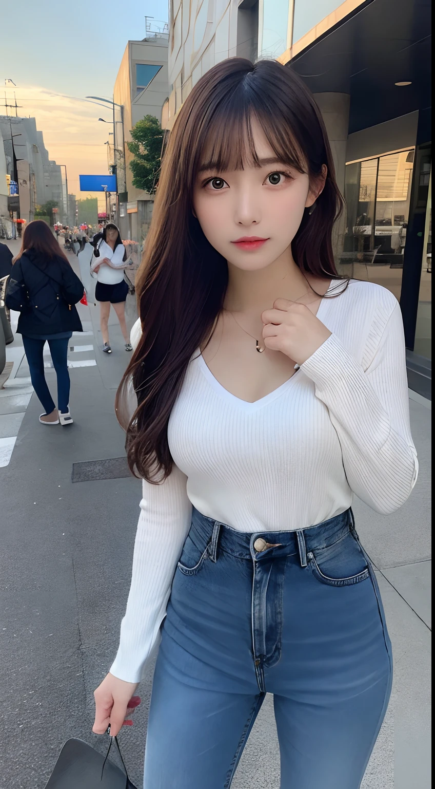 top-quality、masterpiece、超A high resolution、Photorealsitic、Raw foto、1girl in、Sexy appearance、Hair all the way past the shoulders、The lower half is curled and sauvage、Cute smile like a model、frontage、Hair color is blonde、Tight yellow mini skirt、Ordinary high heels、Eyes are double、Wearing mascara、Cute pose like a model、Clear face、Standing in a large park on a sunny day、Refreshing and、sensitive、