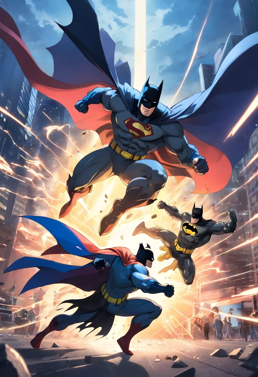 Batman and Superman fighting the Joker and Black Adam