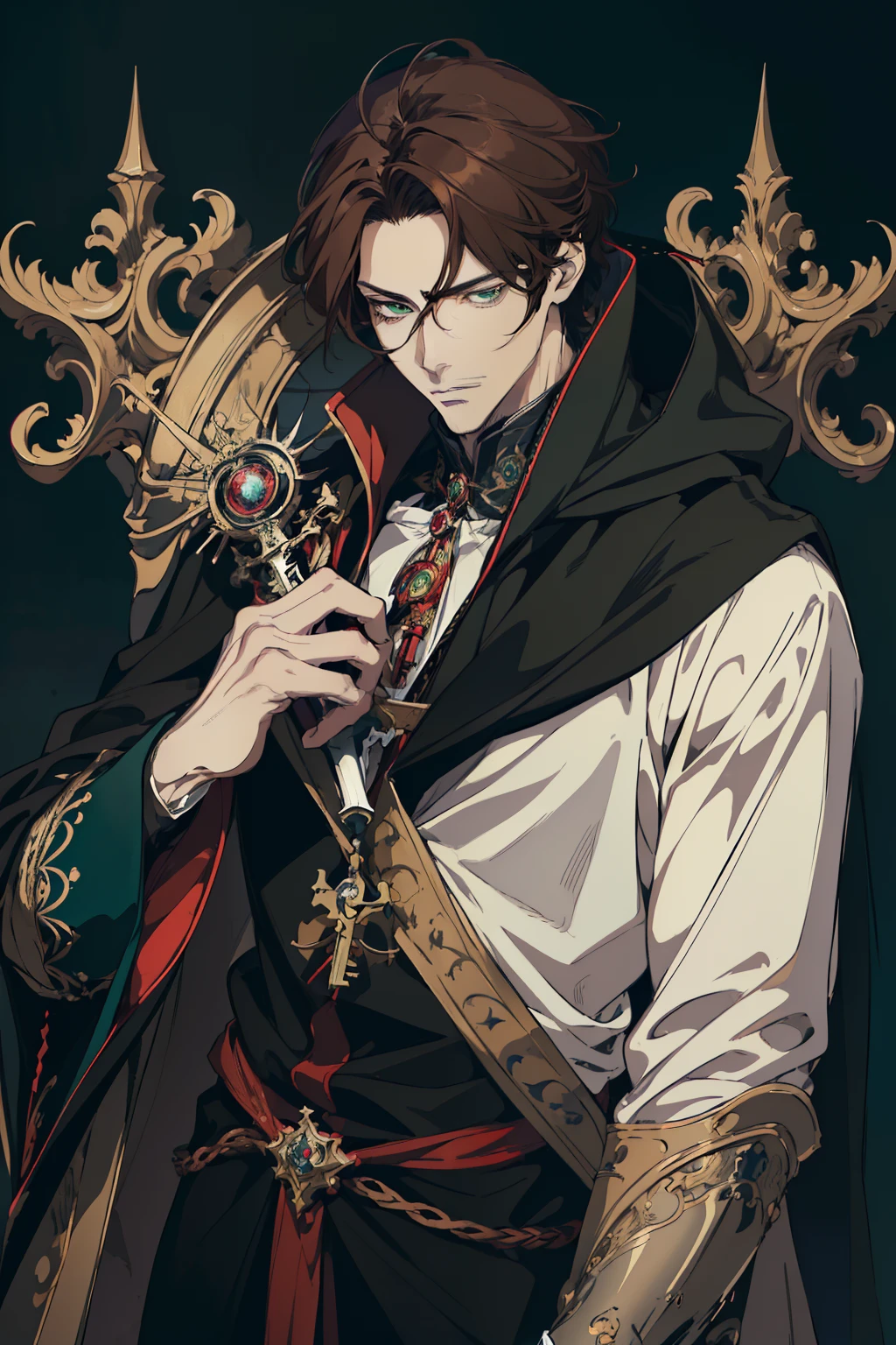 anime drawing of a man Regal , 2 d anime style, male anime style, tall masculine male anime character, knight adult middle aged anime style character, delicate, in an anime style, he masterpiece, (absurdres:1.1), best quality, extremely delicate, (beautiful face:1.1), elegant, (great composition), realistic rendering, Dungeons and Dragons, Fantasy, octane rendering, zbrush. Character design, photorealistic, unreal mechanism, hyperdetailed, concept art, trend in art season. ((best quality)), ((masterpiece)), ((realistic)), (detail anime drawing of a man Regal , 2 d anime style, male tall bulky anime style, (Absurdres, Intricate Details, Masterpiece, Best Quality, High Resolution, 8k), 1 male, masculine, aged up, dreadful, finely detailed eyes and face, dark red short mustache hair, hazel eyes, looking down, solo, (full body:0.6), detailed background, detailed face, ( dark fantasy theme: fog, dark atmosphere, , Depth of Field, VFX. (absurdres, highres, ultra detailed vector shaded anime, full detailed beautiful masterpiece, (absurdres:1.1), best quality, extremely delicate, Victorian era badass anime drawing of a man Regal a close up dark cloak cape hood up Victorian era primary colors Black red white beautiful uniform androgynous prince, delicate androgynous prince, handsome guy in demon slayer art, anime key visual of elegant, handsome prince, tall anime guy with blue eyes, inspired by Okumura Masanobu, anime handsome man, male anime character, anime portrait of a handsome man, key anime art full body shot brown hair Green eyes solider cold look intimidating mature middle aged regal knight facial hair