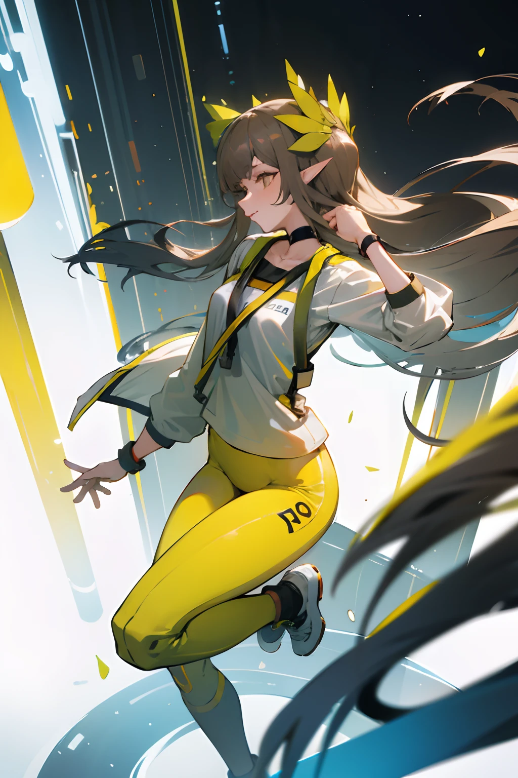 Bright colors，illumination，A girl stands in the lab，looking toward the viewer，White knee-length stockings，sporty attire，Yoga pants for，mature，sexy for，