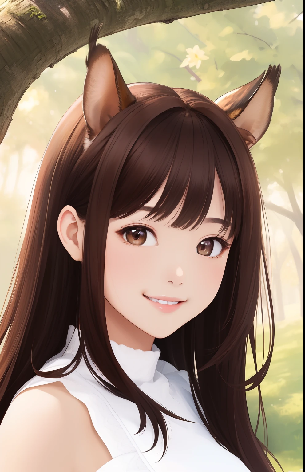 (top-quality、8K、32K、masterpiece)femele、Squirrel ears、squirrel tail、A smile、Simple backgrounds