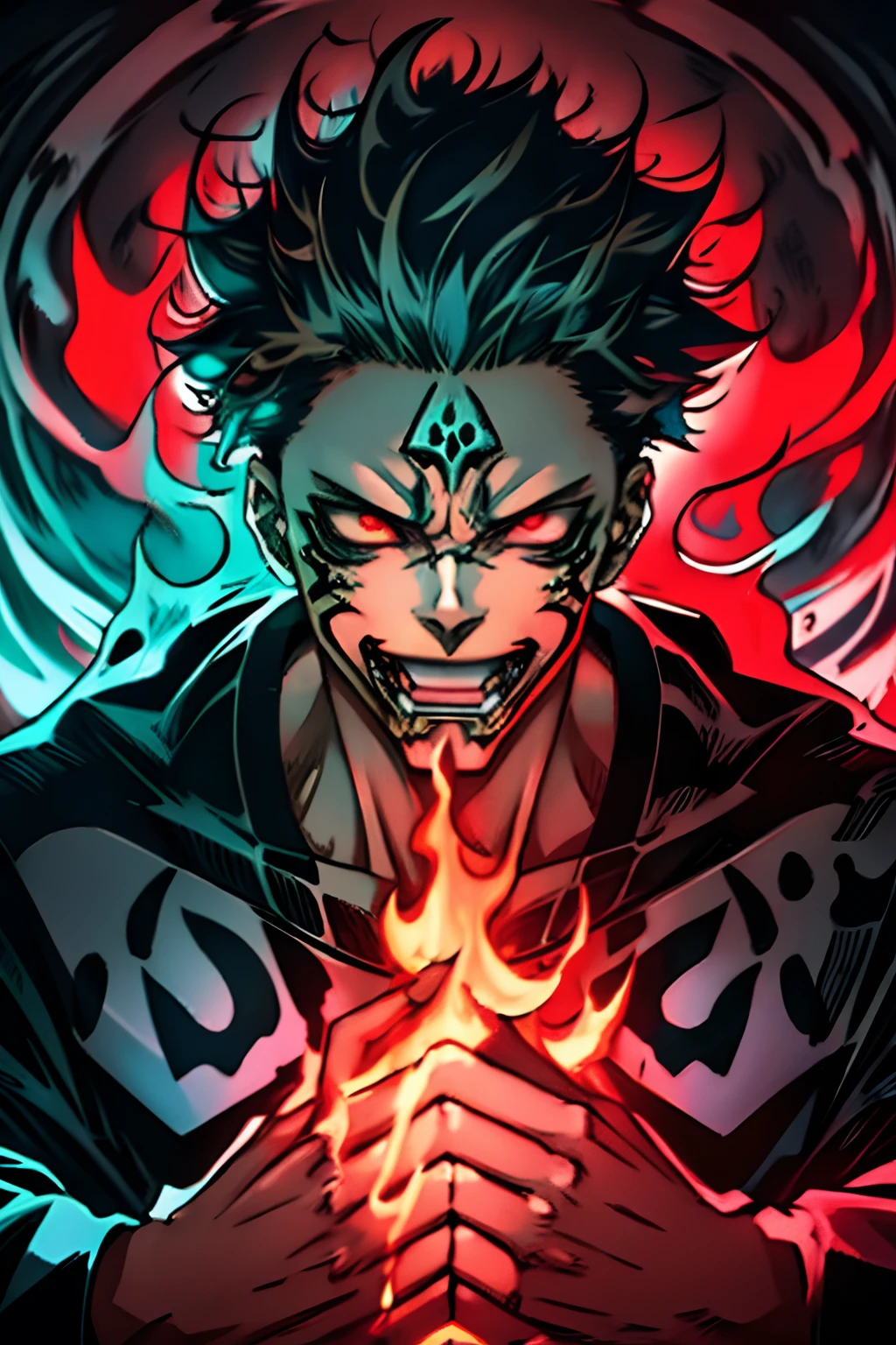 obra prima (imagem realista 1.4) melhor qualidade, personagem de anime, com cabelo vermelho, camisa branca cumprida, unhas com garras afiadas, cara bonito na arte, sorriso de maldade, King of Curses, fanart, estilo de arte demon slayer, fanart detalhado, Gatilho Estilo de Arte de Anime, Epic anime style, badass anime 8 k, arte de anime digital detalhada, fanart requintada altamente detalhada, fanart de alta qualidade, por Kanbun Master, lugar sombrio e tenebroso