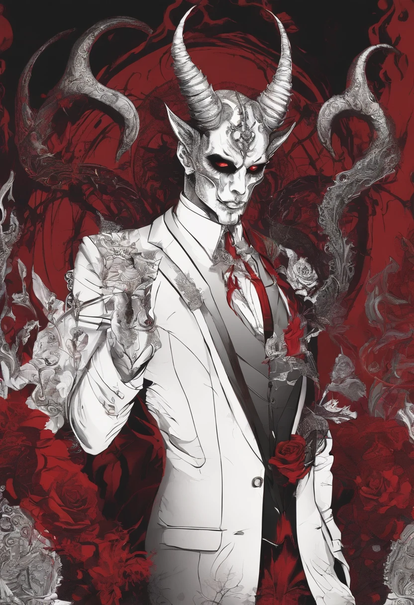 red skinned male fully horned demon wearing a suit inside of a jazz bar seductive, scary, powerful