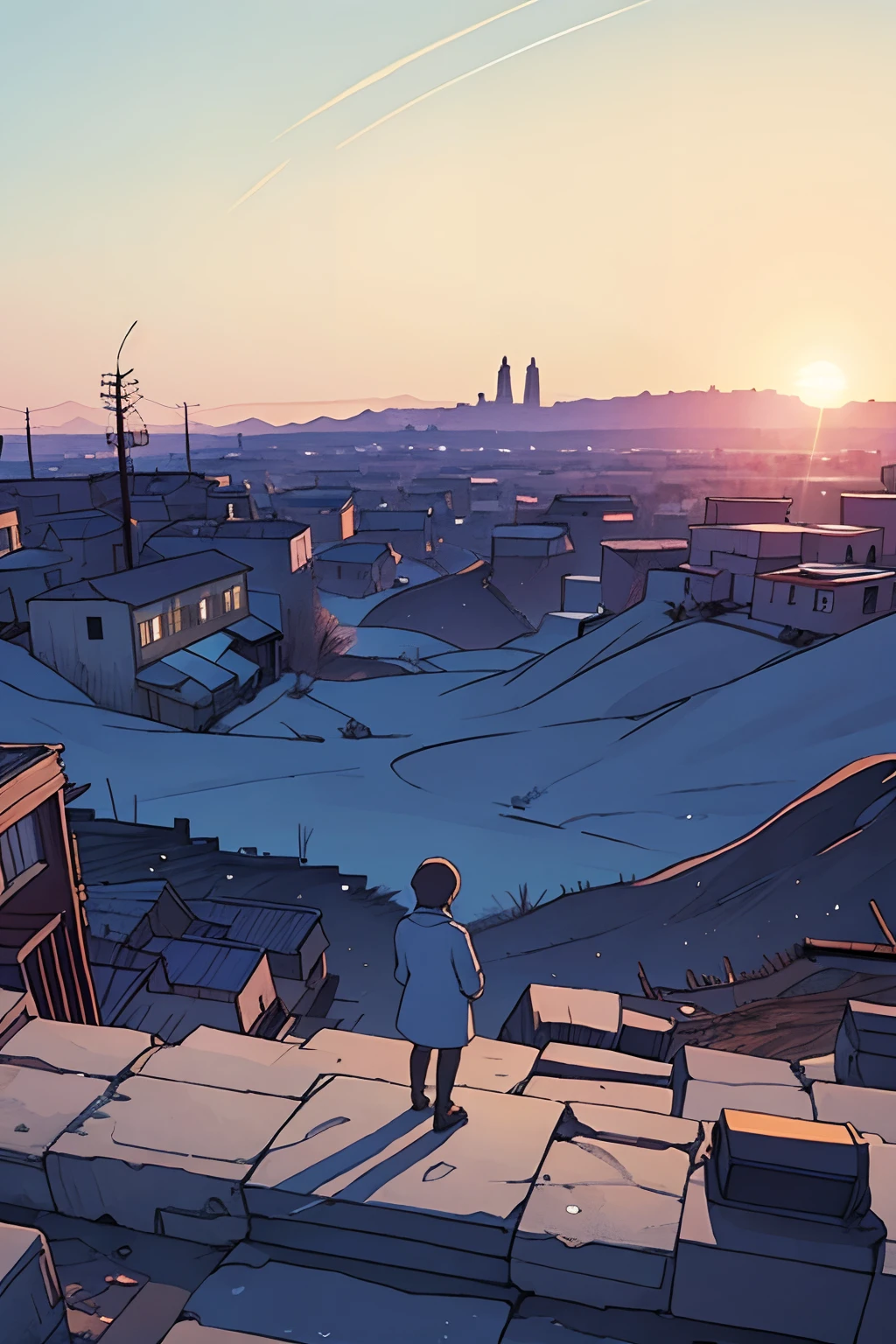 People in the back、Thinking Pose、Desolate town