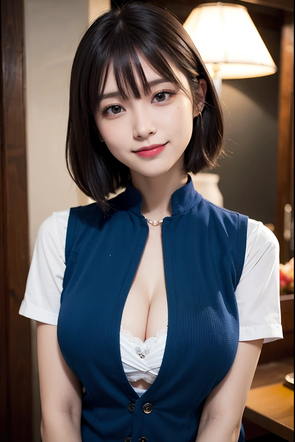 (((Medium Hair))), top-quality, in 8K, nffsw, Hi-Res, absurderes:1.2, a picture,
(Raw photography:1.2), (Photorealsitic:1.4), (masterpiece:1.3), (intricate detailes:1.2),
1girl in, 独奏, a japanese girl, Delicate and beautiful details, (A detailed eye), (detailed facial features),
小柄, (((large full breasts))), tonned skin, (up looking_で_viewer), from a_front, (skiny),
(top-quality:1.4), (超A high resolution:1.2), cinematric light, (Extreme detailed illustration),
(lipgloss、top-quality、超A high resolution、depth of fields、Caustics、
Broadlighting、Natural Shading、85 mm、
F / 1.4、ISO 200、1 / 160 seconds:0.75)、1girl in、
独奏、((Blue vest)))A smile、fullnude、
a necklace、fashionable cafe:1.3、no clothe、I don't have clothes、nudde、barechested、nude、nude
Nogizaka Idol、hposing Gravure Idol、beautiful woman
visible、looks、a smile