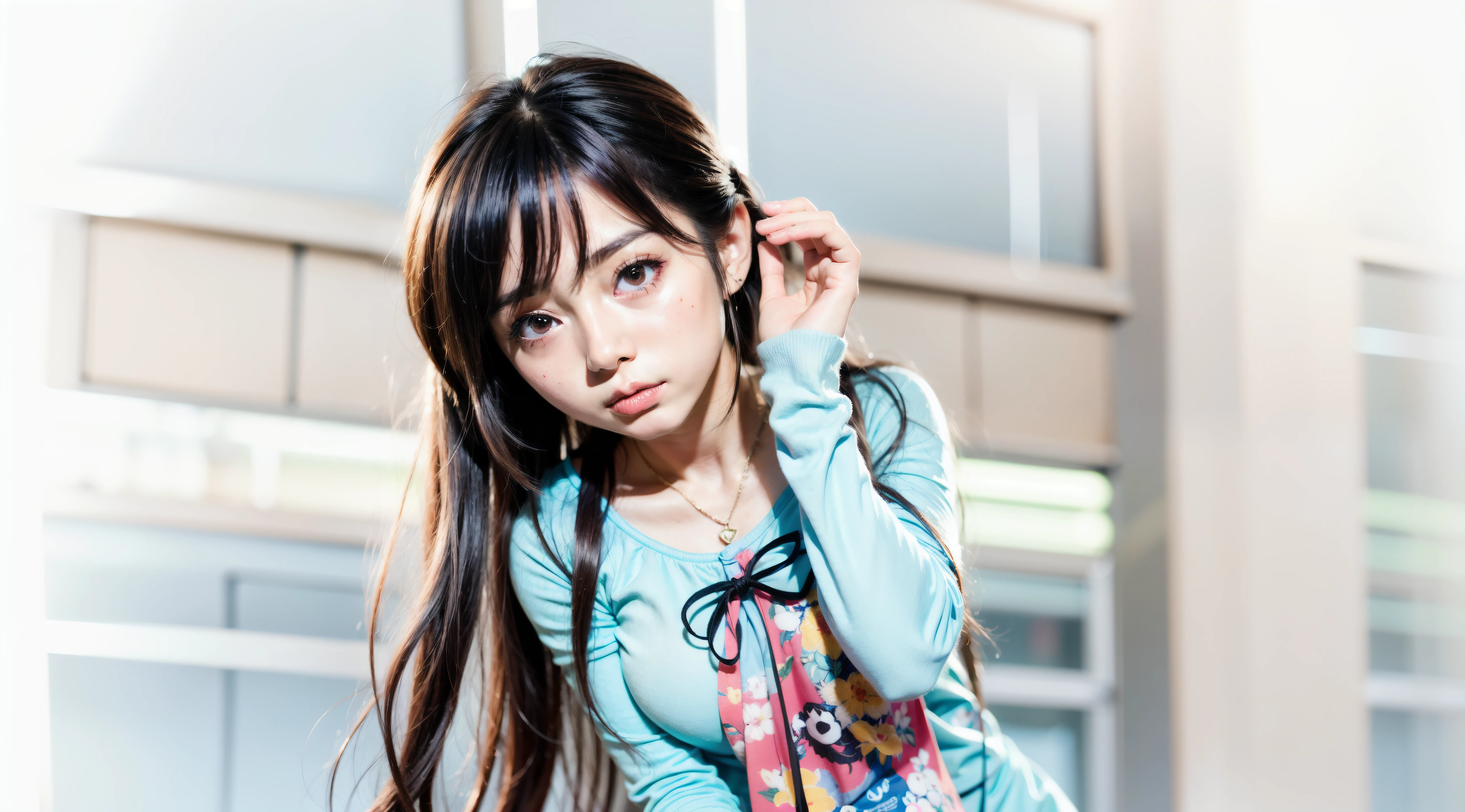 there is a woman with long hair posing for a picture, anime girl in real life, anime girl cosplay, pretty anime girl, beautiful anime girl, realistic young gravure idol, cute kawaii girl, photorealistic anime, girl cute-fine-face, cute anime girl, young anime girl, realistic young anime girl, attractive anime girl, realistic anime style at pixiv