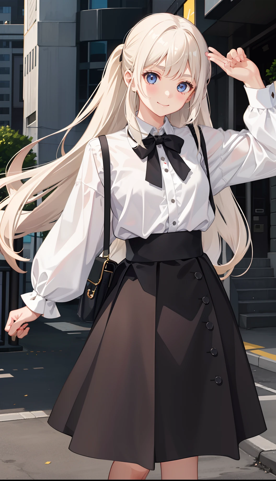 1girl in、A smile、The shirt、Blouse、(paler)skirt by the、(small tits)Chilarism、movement、